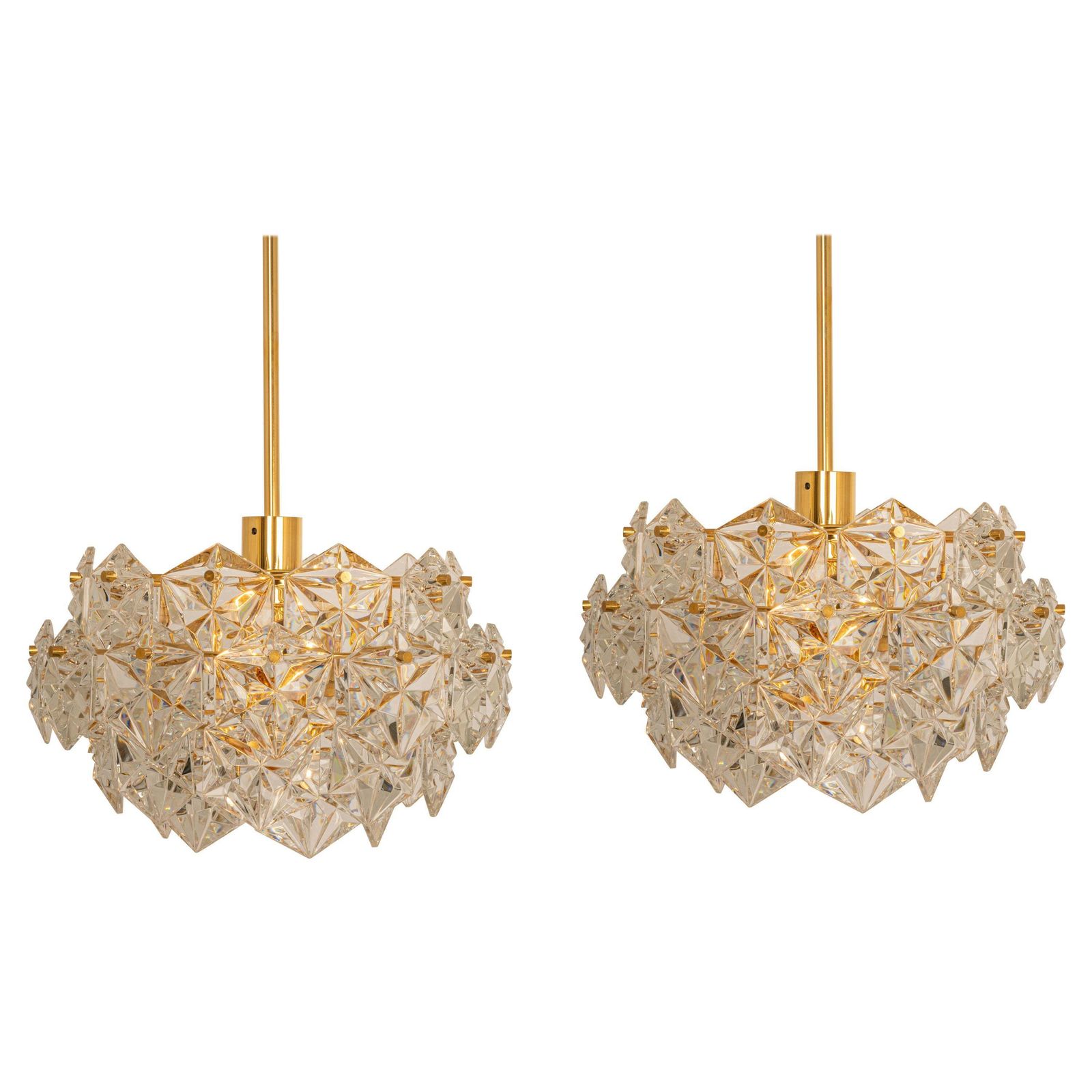 1 Of 2 Petite Chandeliers, Brass And Crystal Glass By Kinkeldey, Germany, 1970s