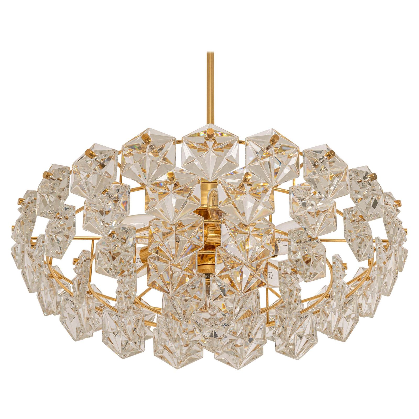 Stunning Large Chandelier, Brass And Crystal Glass By Kinkeldey, Germany, 1970s