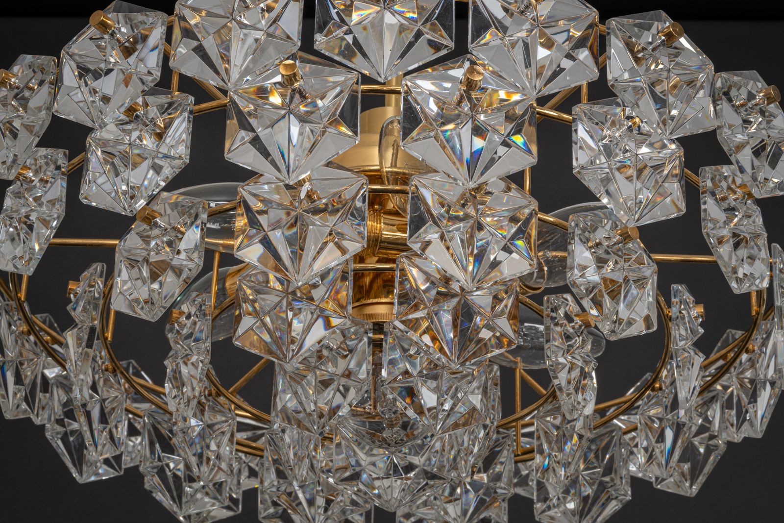 Stunning Large Chandelier, Brass And Crystal Glass By Kinkeldey, Germany, 1970s photo vinterior