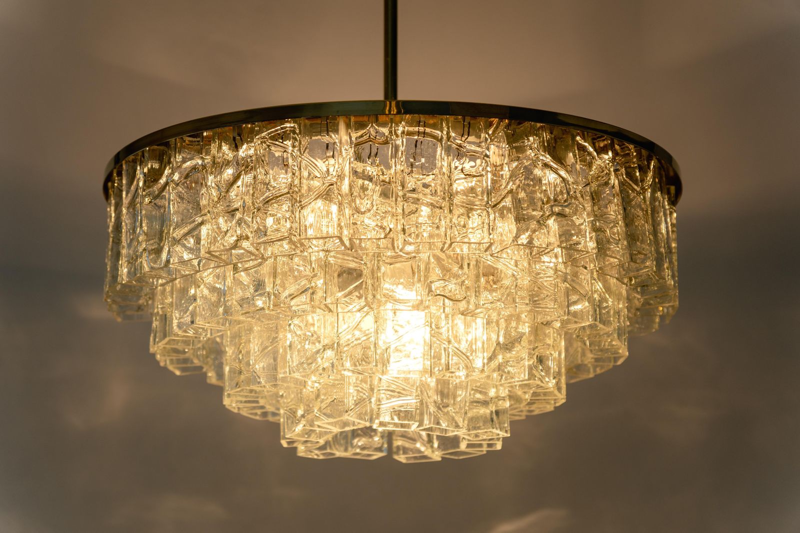 Large Midcentury Doria Chandelier Ice Glass, 1960s, Germany photo for sale