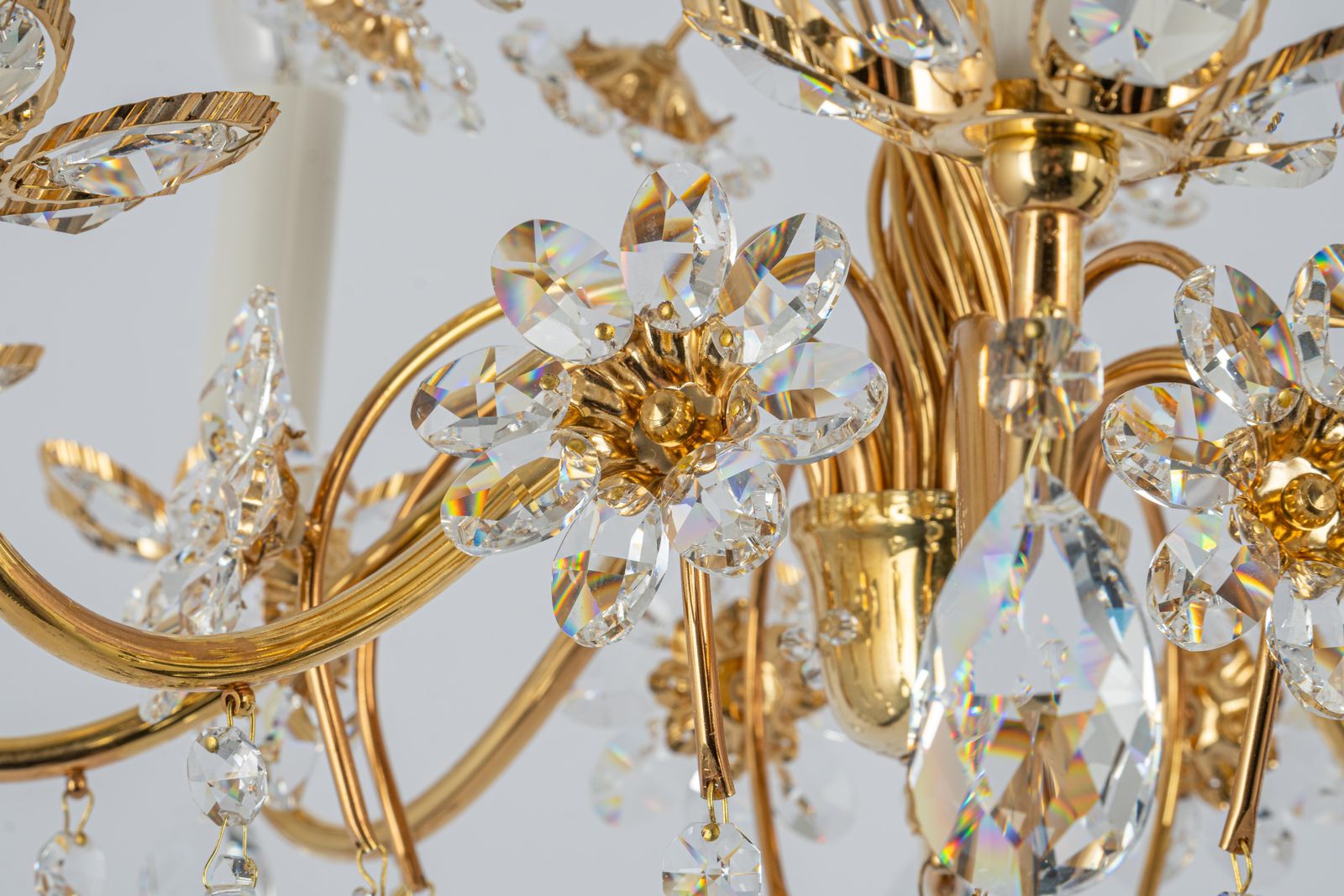Large Gilt Brass Flower Shape Chandelier By Palwa, Germany, 1970s photo buy