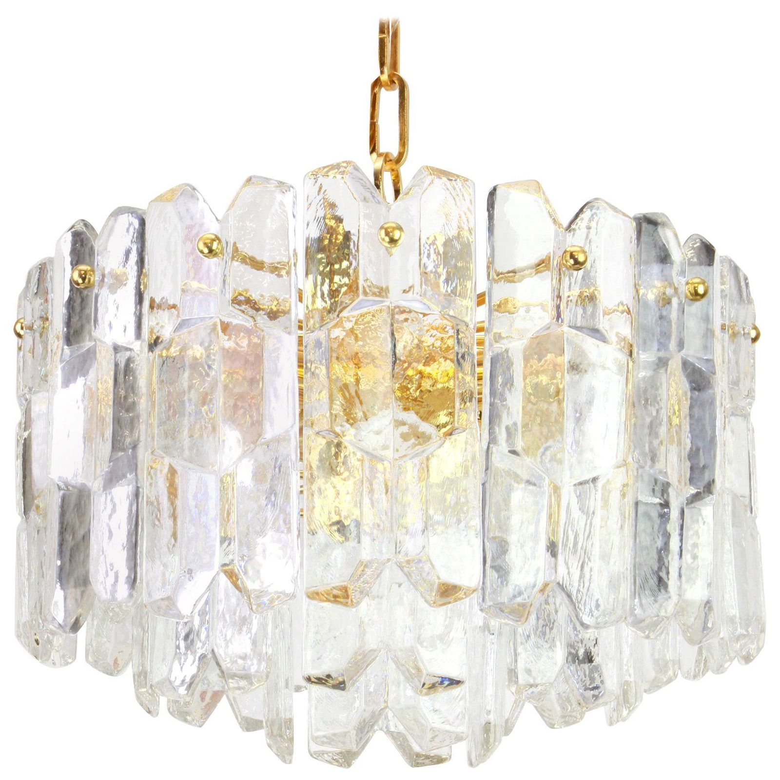 1 Of 2 Gilt Brass, Crystal Glass Light Chandelier Palazzo, Kalmar, Austria, 1970 photo for sale