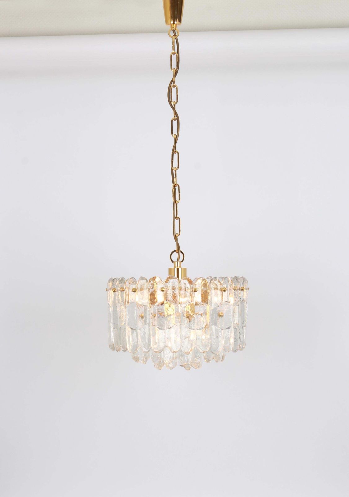 Lighting 1 Of 2 Gilt Brass, Crystal Glass Light Chandelier Palazzo, Kalmar, Austria, 1970 photo