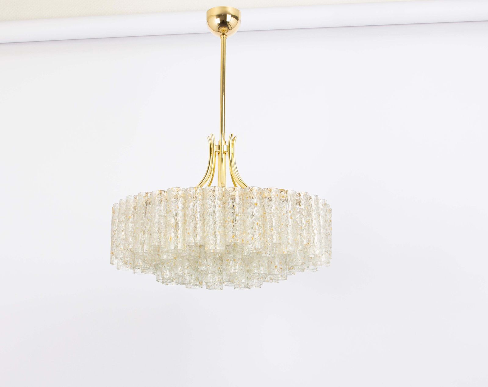 1 Of 2 Stunning Large Doria Ice Glass Tubes Chandelier, Germany, 1960s photo for sale
