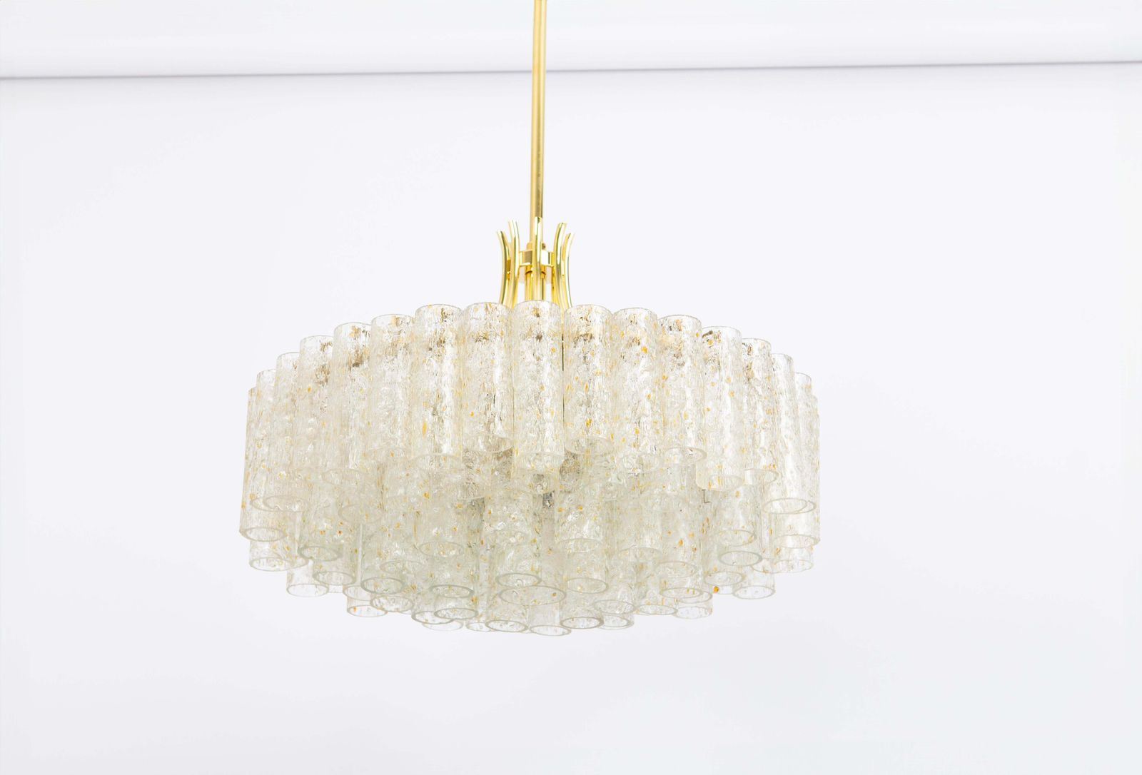 1 Of 2 Stunning Large Doria Ice Glass Tubes Chandelier, Germany, 1960s photo Lighting
