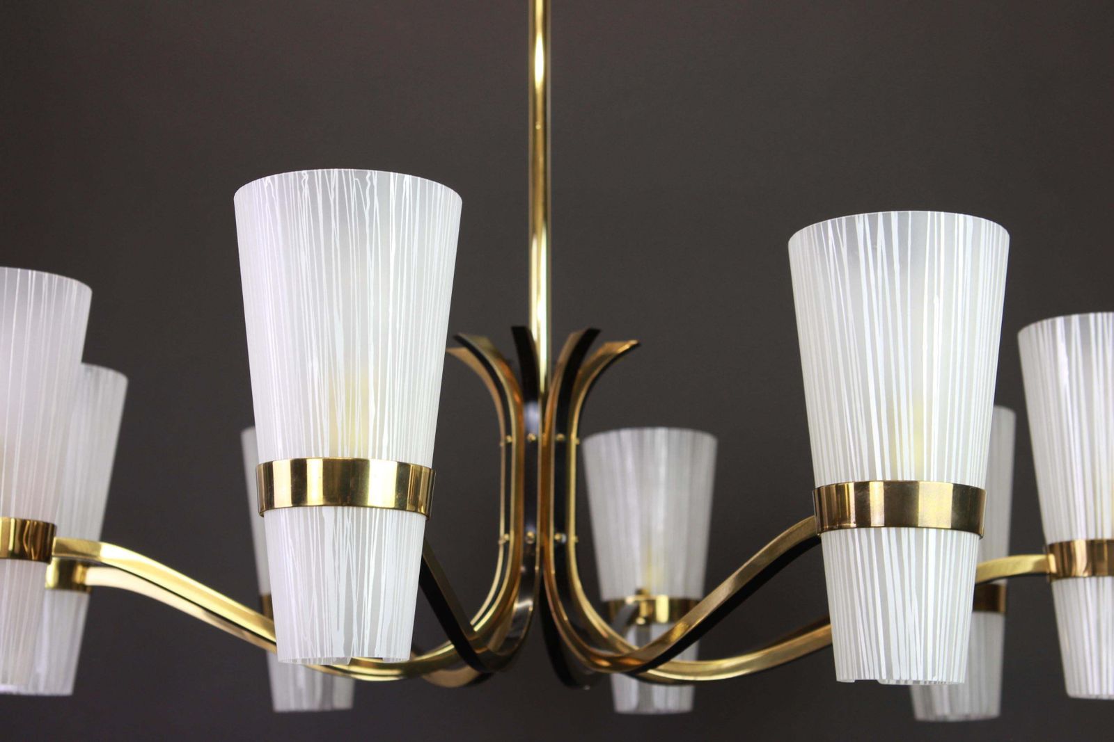Huge Sunburst Brass And Glass Chandelier, Stilnovo Style, 1950s photo vintage