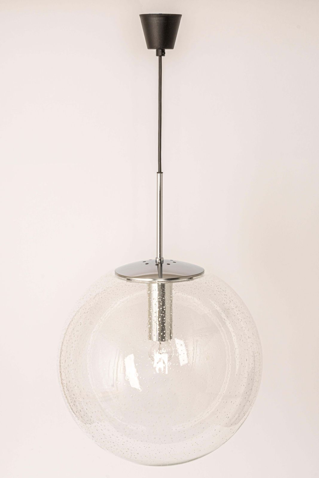 1 Of 2 Large Limburg Chrome With Clear Glass Ball Pendant, Germany, 1970s photo for sale