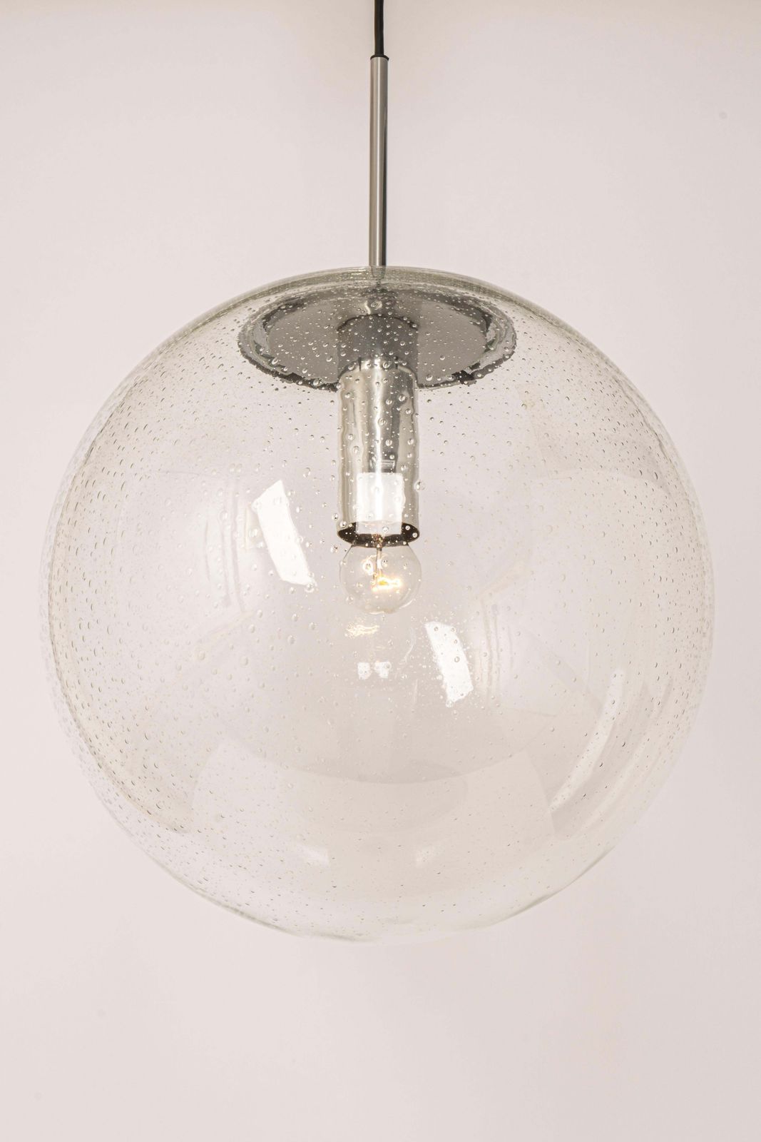 1 Of 2 Large Limburg Chrome With Clear Glass Ball Pendant, Germany, 1970s photo vintage
