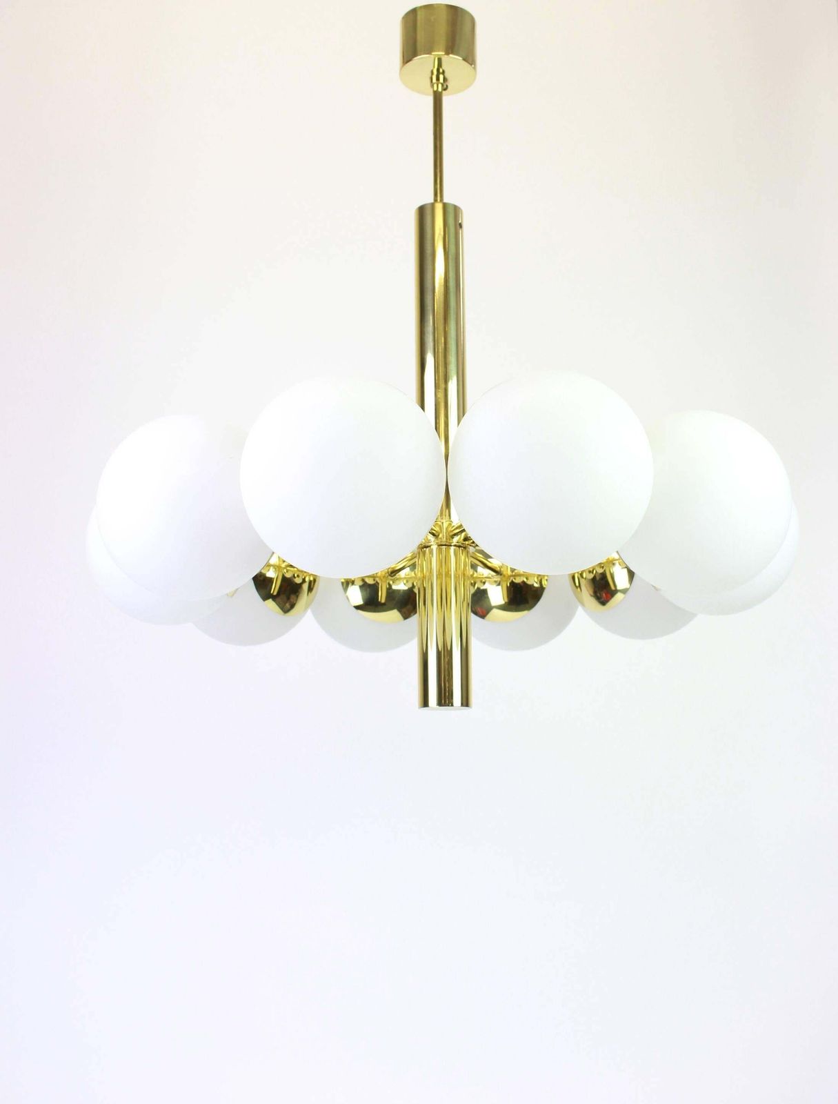 1 Of 2 Large Stunning Kaiser Sputnik Opal Globes Chandelier, Germany, 1970s photo furniture