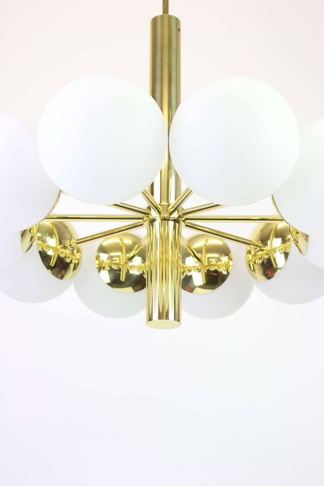 1 Of 2 Large Stunning Kaiser Sputnik Opal Globes Chandelier, Germany, 1970s photo for sale