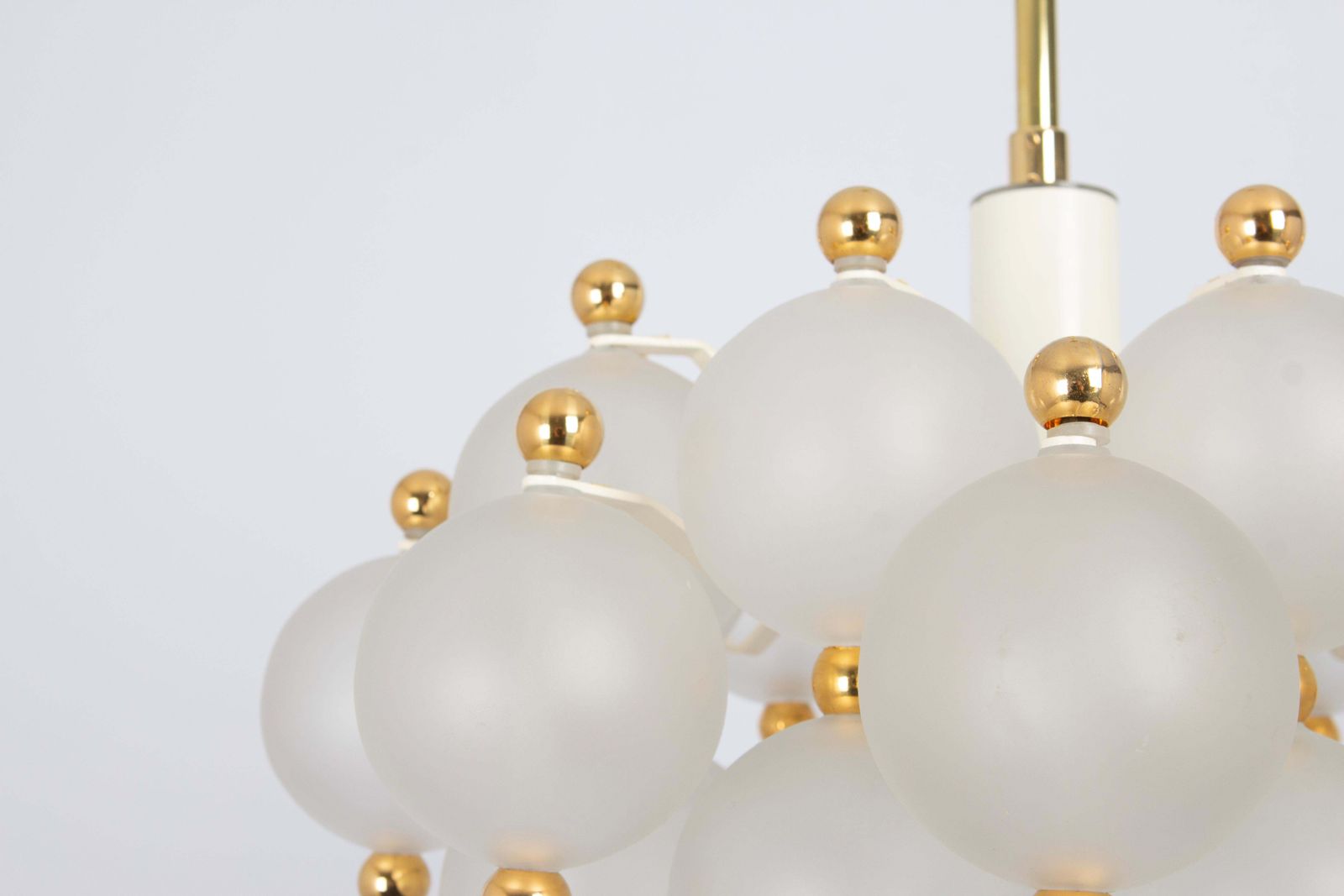 Large Frosted Glass And Brass Chandelier By Kinkeldey, Germany, 1970s photo Lighting