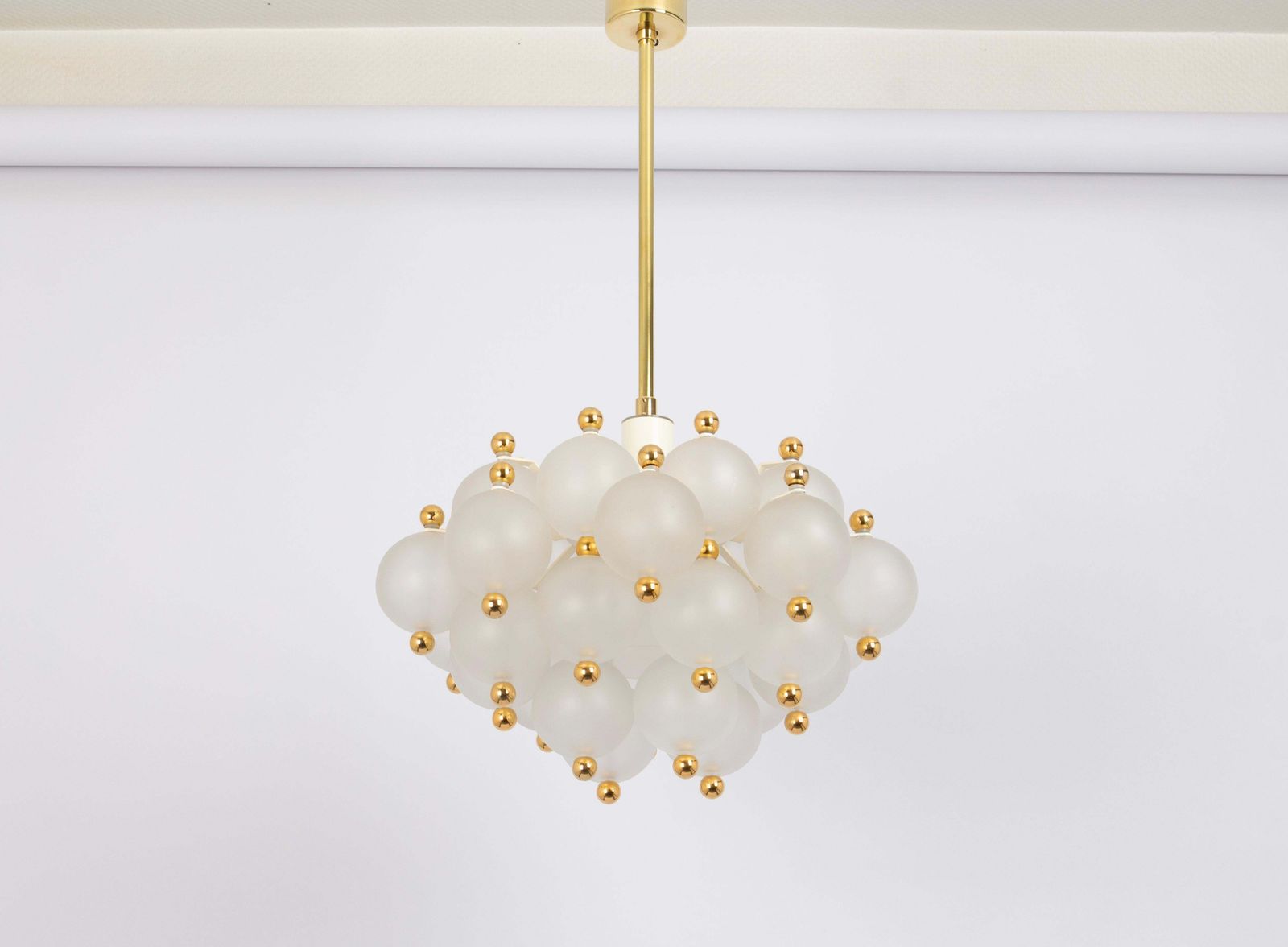 Large Frosted Glass And Brass Chandelier By Kinkeldey, Germany, 1970s photo buy