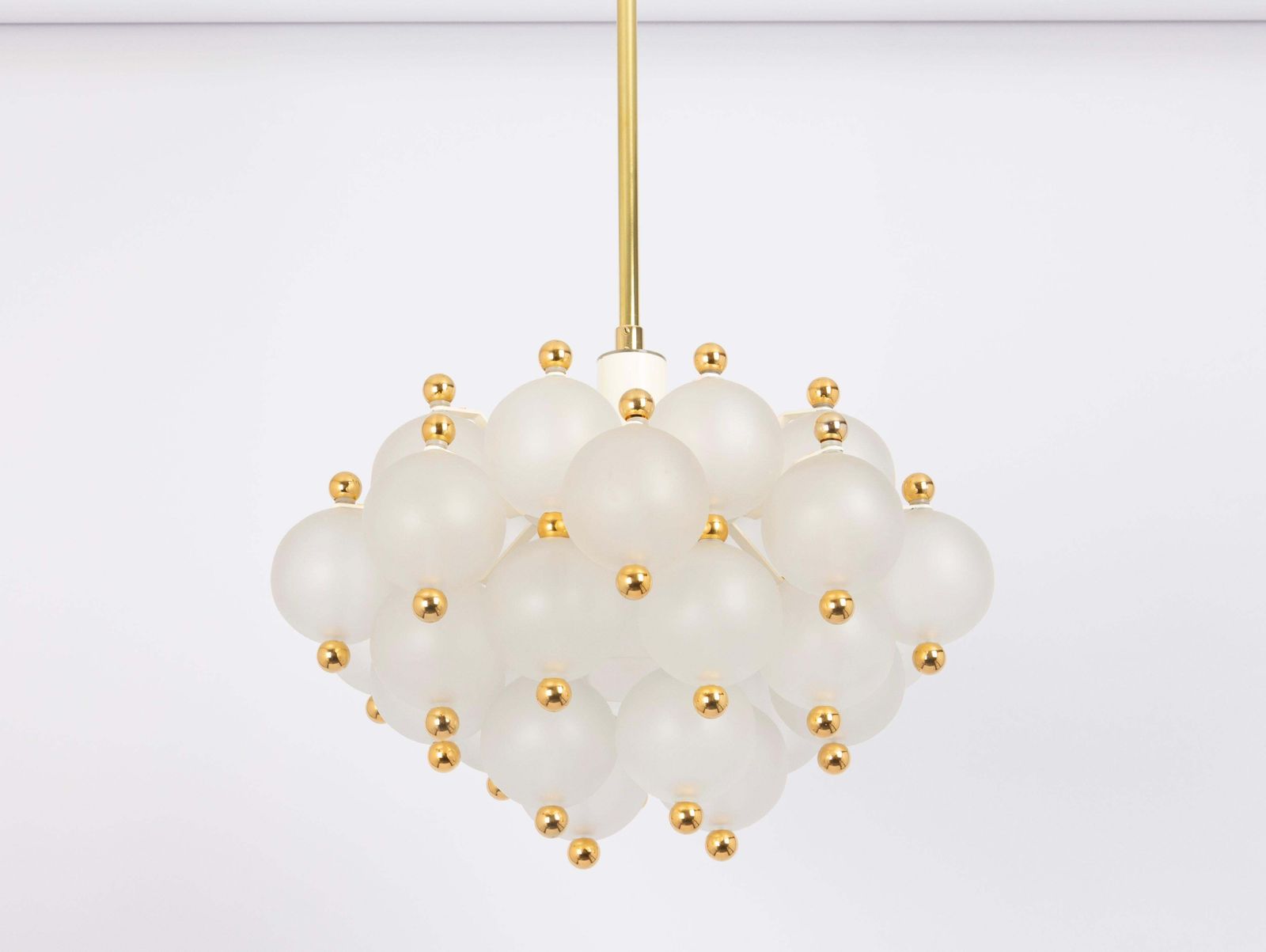 Large Frosted Glass And Brass Chandelier By Kinkeldey, Germany, 1970s photo vintage