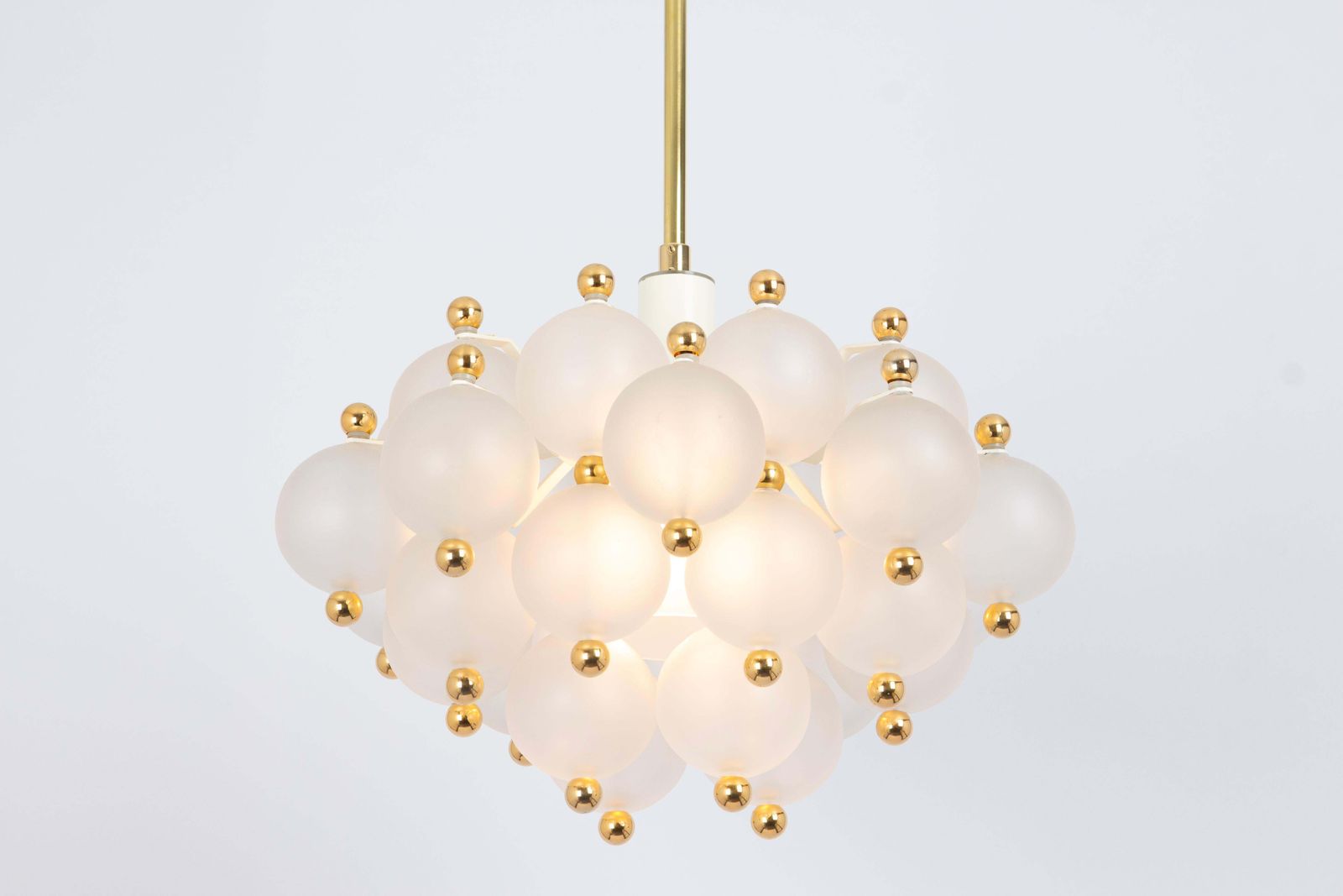 photo furniture Large Frosted Glass And Brass Chandelier By Kinkeldey, Germany, 1970s