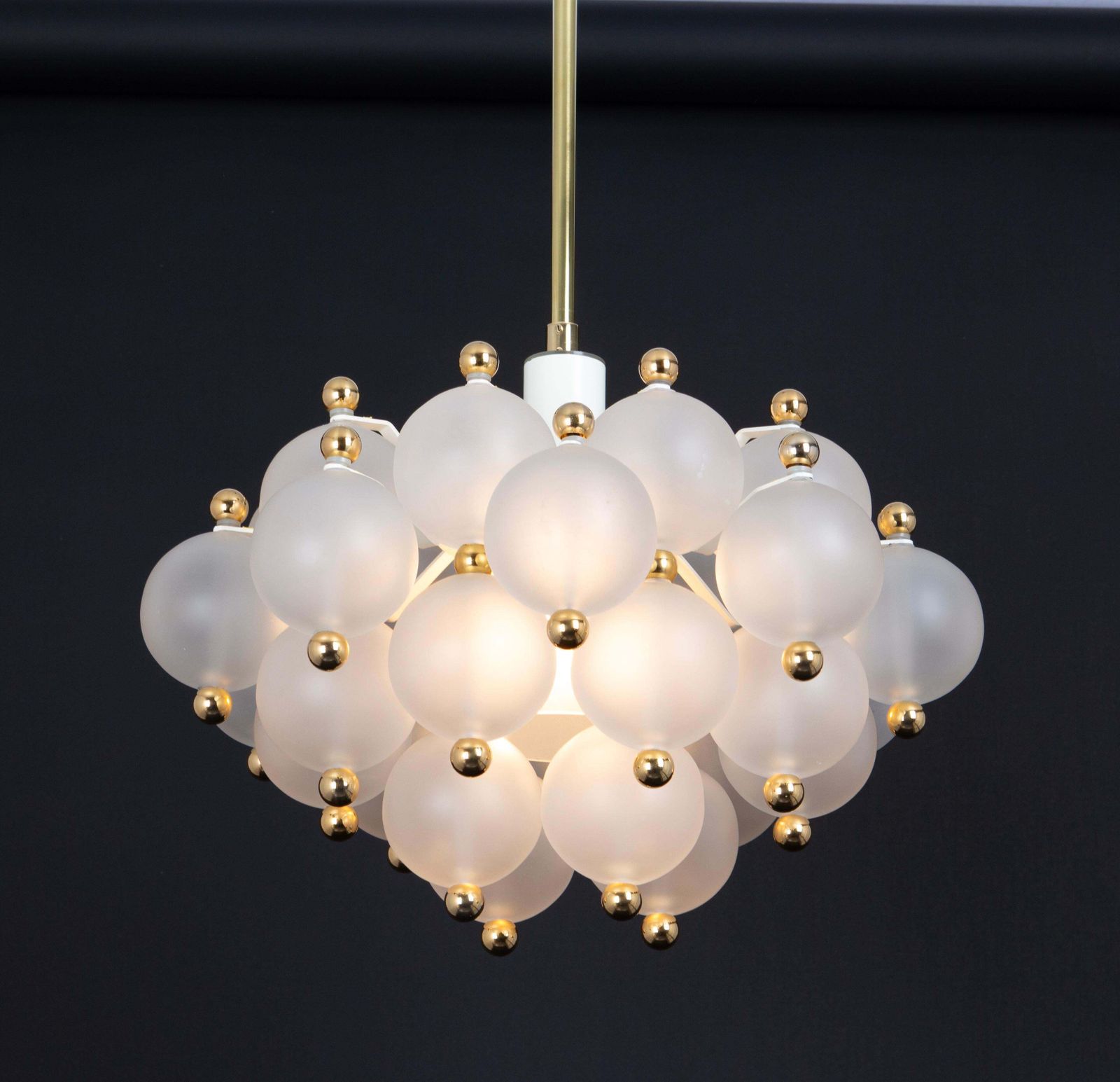 photo vinterior Large Frosted Glass And Brass Chandelier By Kinkeldey, Germany, 1970s