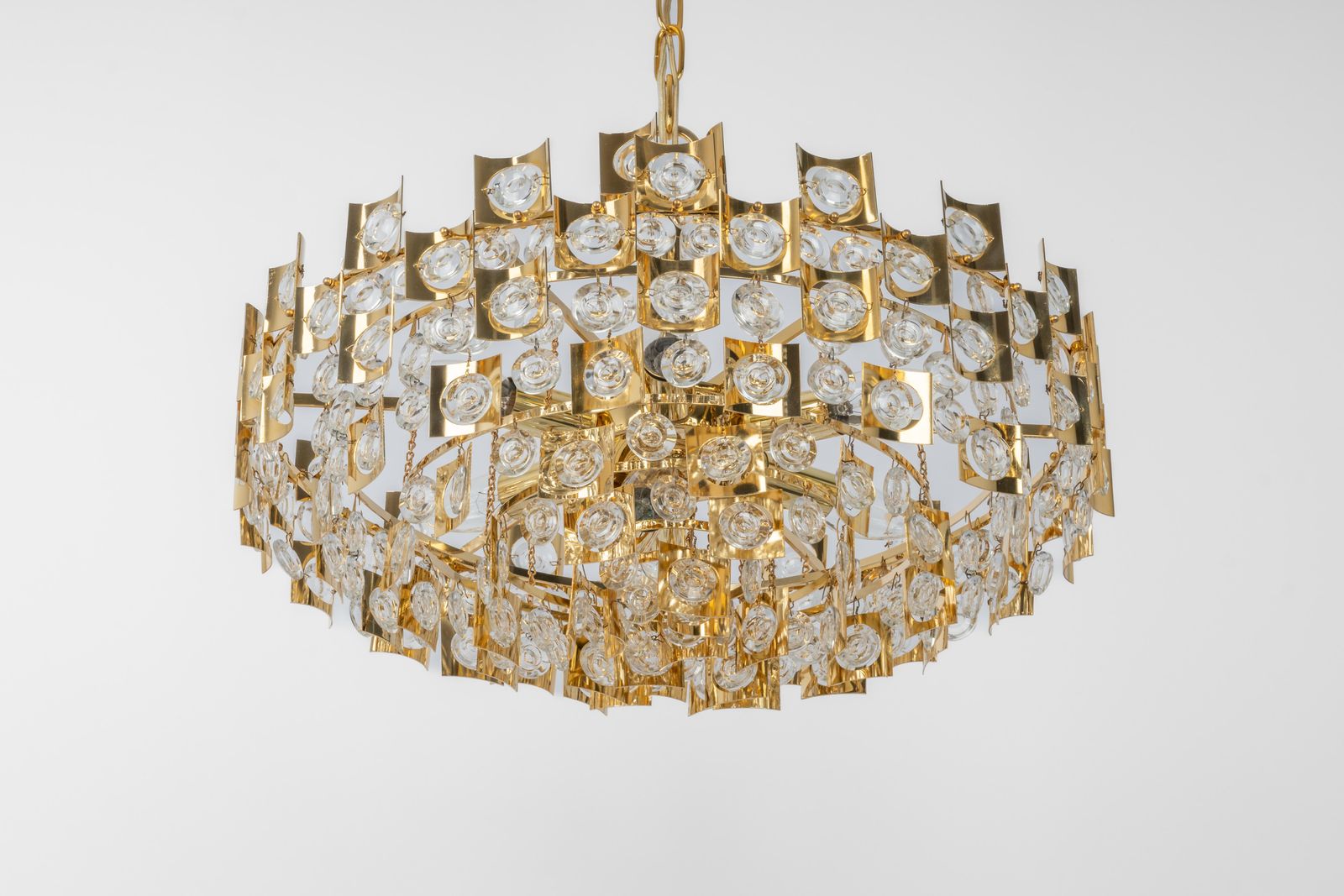 Impressive Large Gilt Brass And Crystal Glass Chandelier By Palwa Germany, 1960s photo furniture