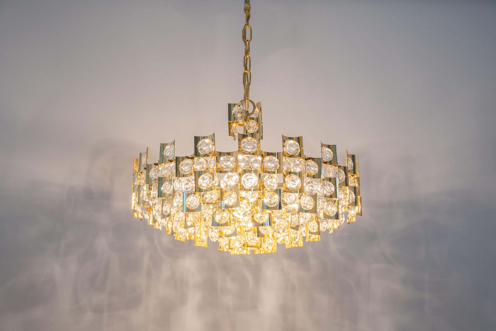 1891.0 Impressive Large Gilt Brass And Crystal Glass Chandelier By Palwa Germany, 1960s photo