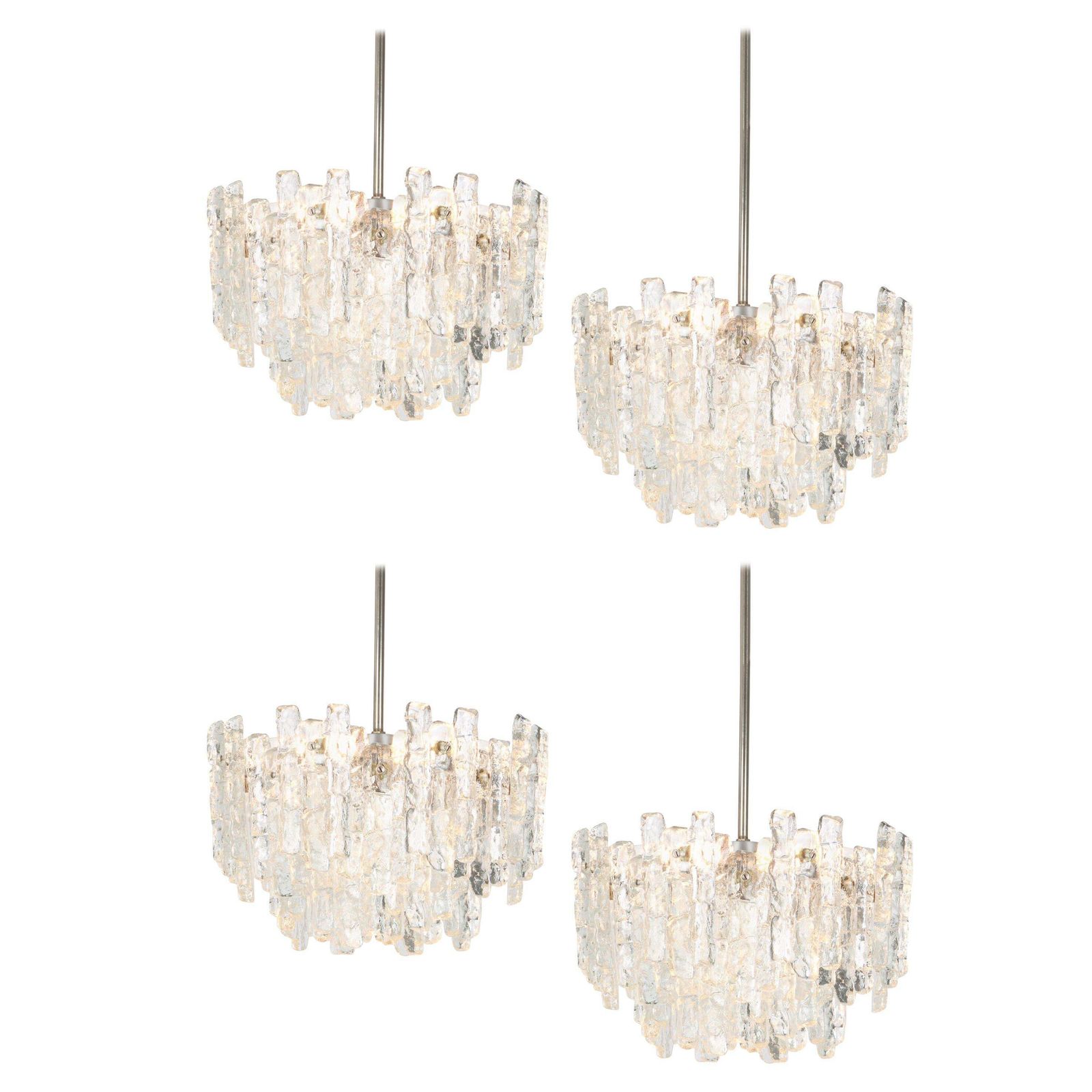 1 Of 4 Large Murano Ice Glass Chandelier By Kalmar, Austria, 1960s