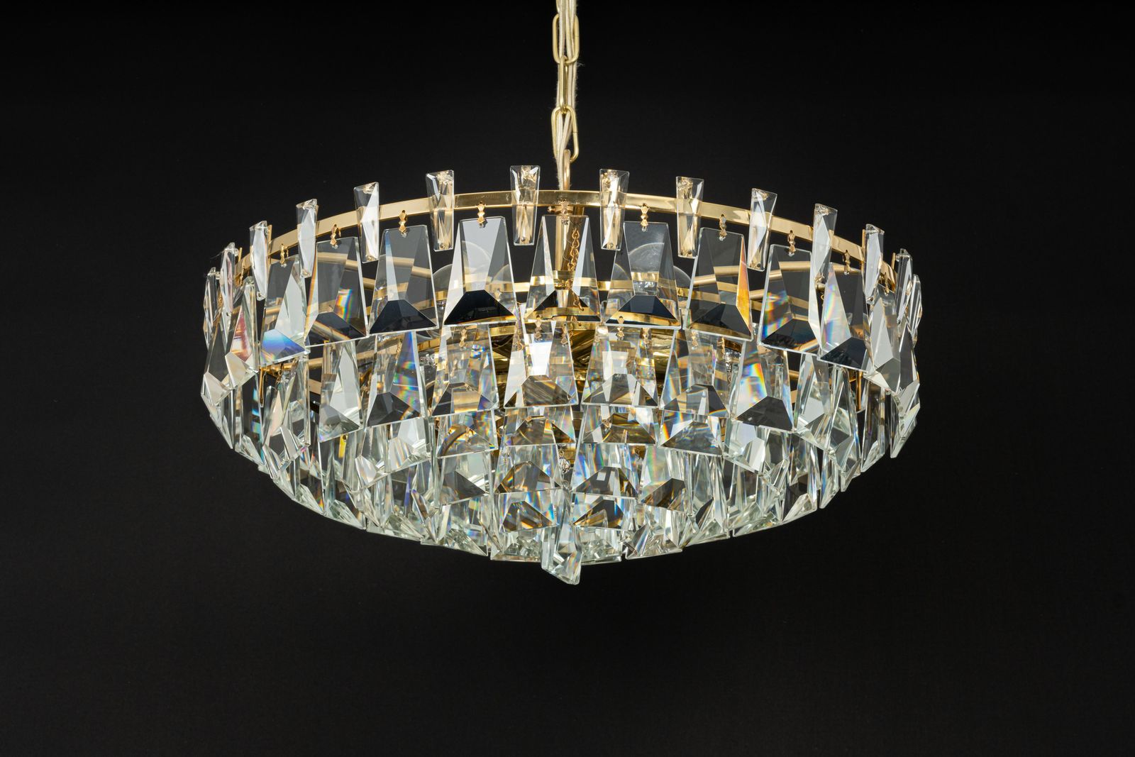 Lighting Large Gilt Brass And Crystal Chandelier, By Palwa, Germany, 1970s photo