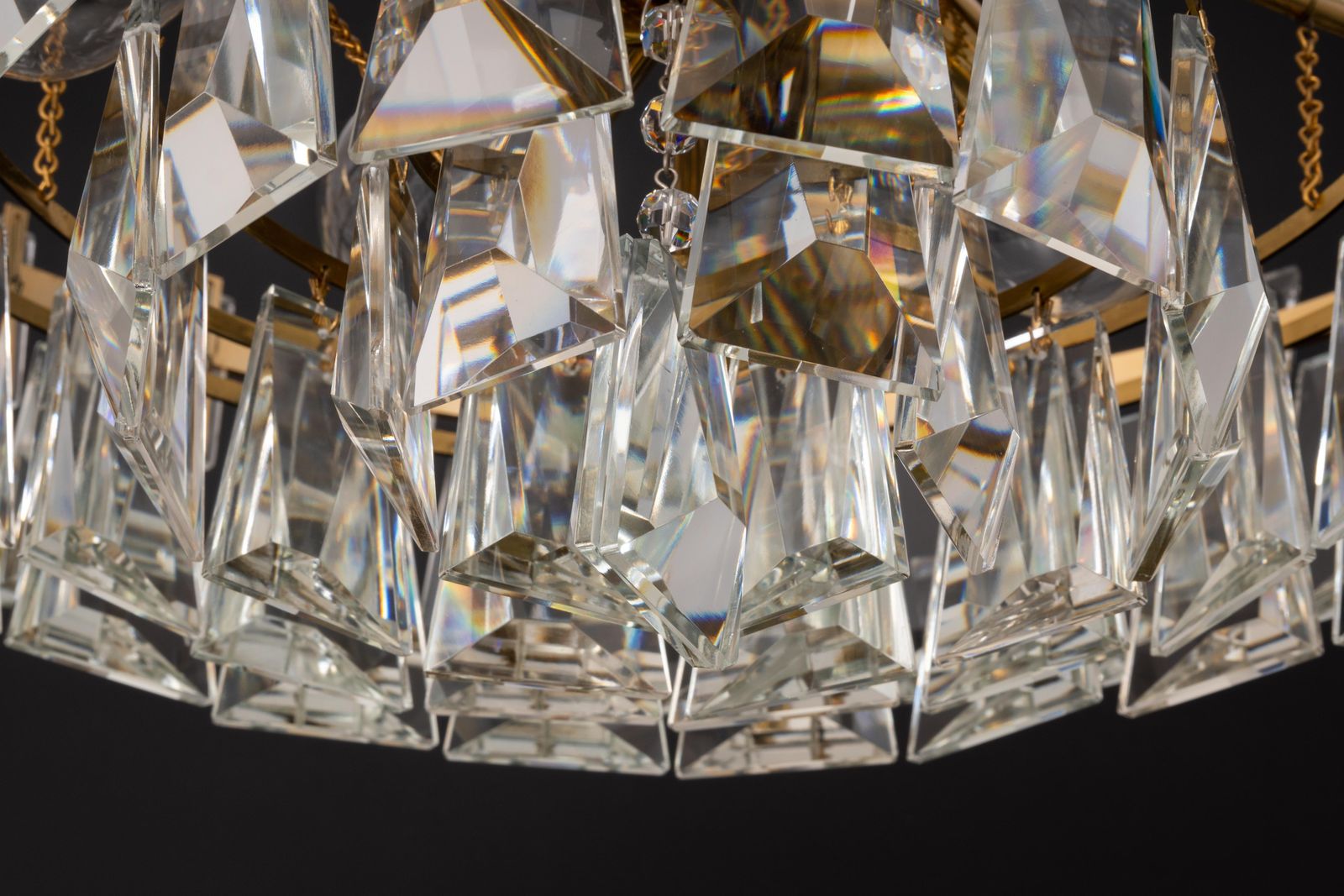 1891.0 Large Gilt Brass And Crystal Chandelier, By Palwa, Germany, 1970s photo