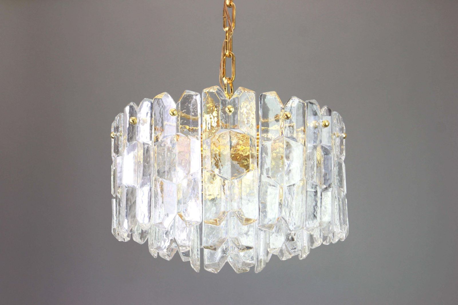 1 Of 2 Gilt Brass, Crystal Glass Light Chandelier Palazzo, Kalmar, Austria, 1970 photo vinterior