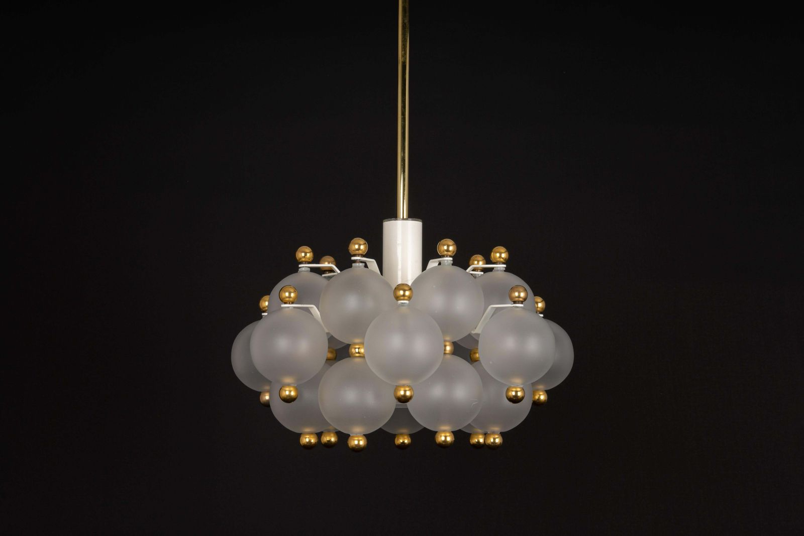 Large Frosted Glass And Brass Chandelier By Kinkeldey, Germany, 1970s photo Lighting