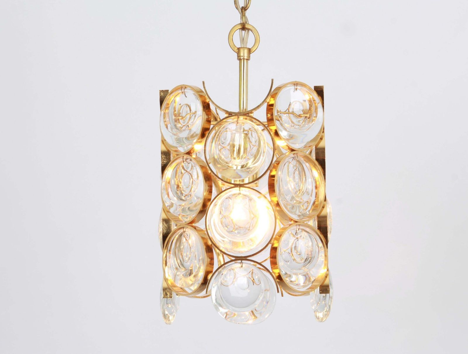 photo for sale Pair Of Petite Gilded Brass Pendants, Sciolari Design For Palwa, Germany, 1970s