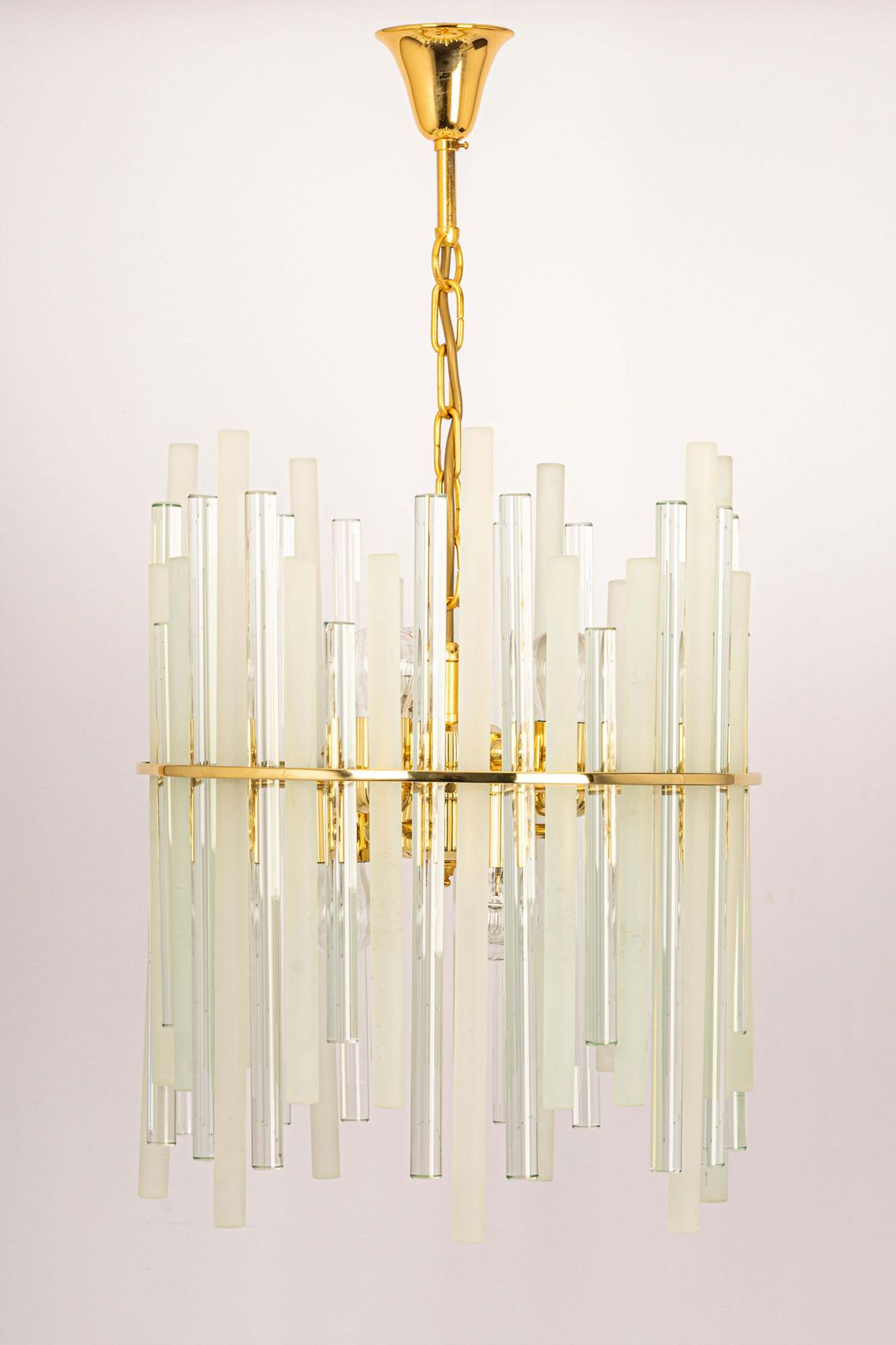 Stunning Gilt Brass And Crystal Glass Rods Chandelier By C.Palme, Germany, 1970s photo furniture