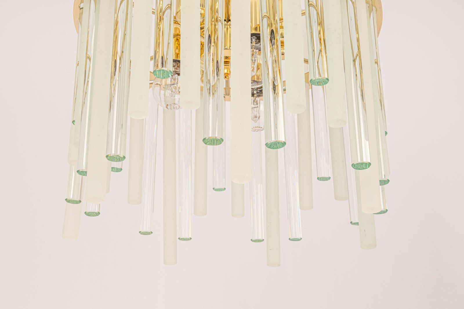 Stunning Gilt Brass And Crystal Glass Rods Chandelier By C.Palme, Germany, 1970s photo for sale