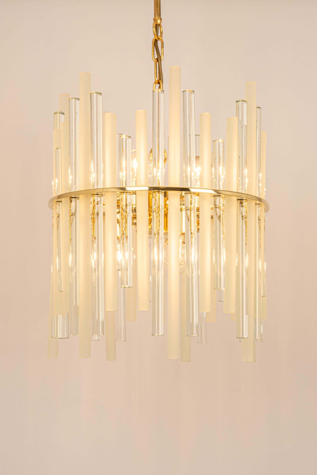 Stunning Gilt Brass And Crystal Glass Rods Chandelier By C.Palme, Germany, 1970s photo buy