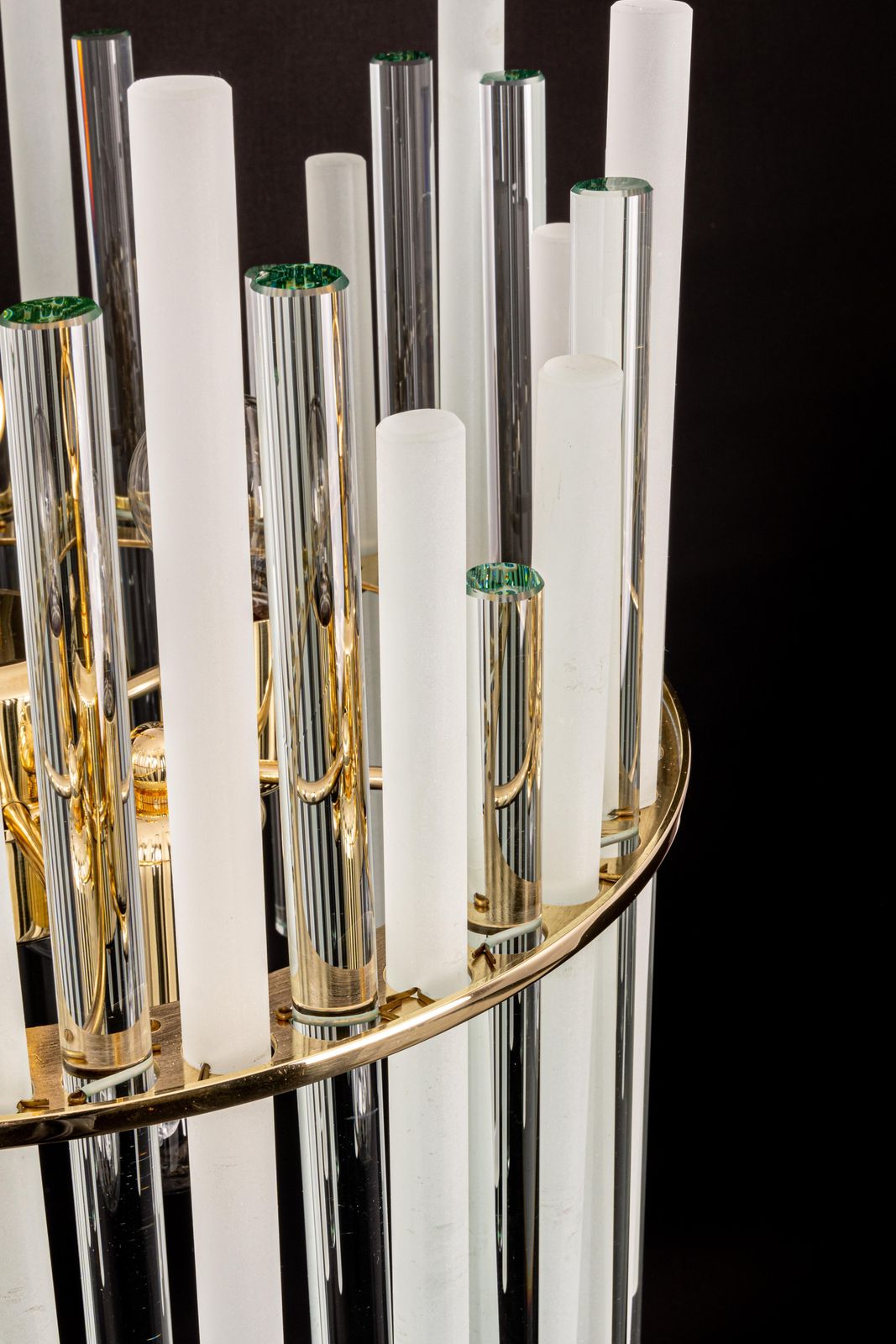 photo vinterior Stunning Gilt Brass And Crystal Glass Rods Chandelier By C.Palme, Germany, 1970s
