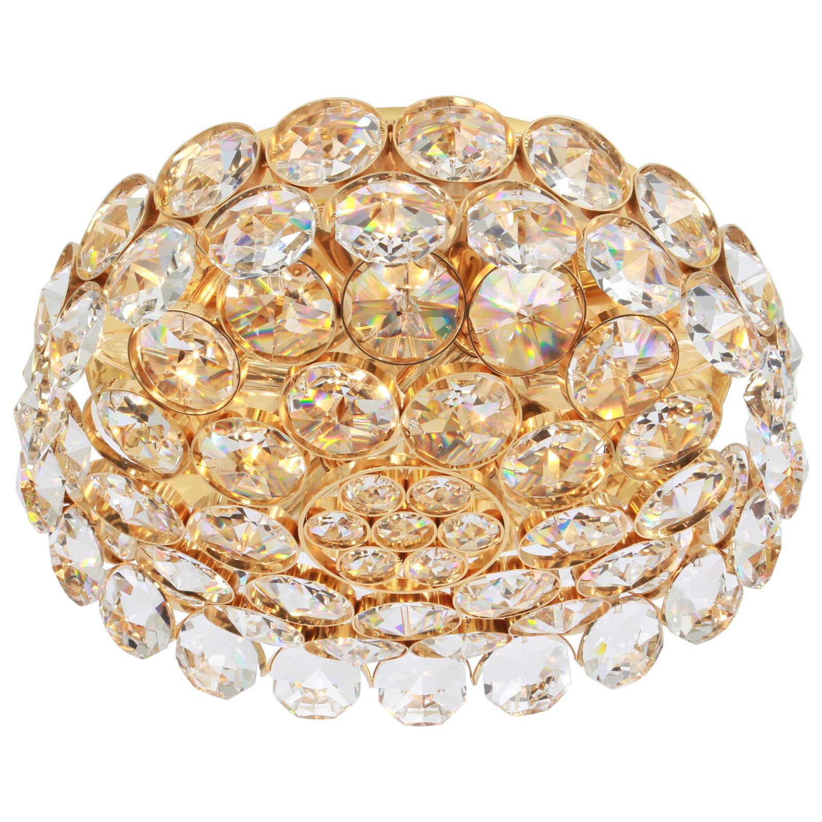 Gilt Brass And Crystal Glass Encrusted Chandelier By Palwa, Germany, 1970s