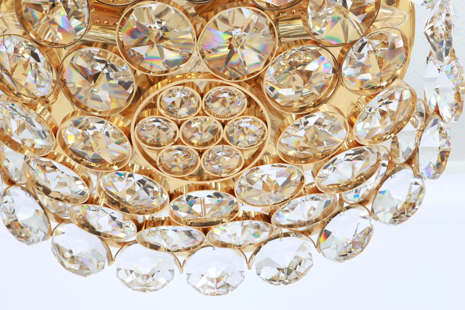Gilt Brass And Crystal Glass Encrusted Chandelier By Palwa, Germany, 1970s photo buy