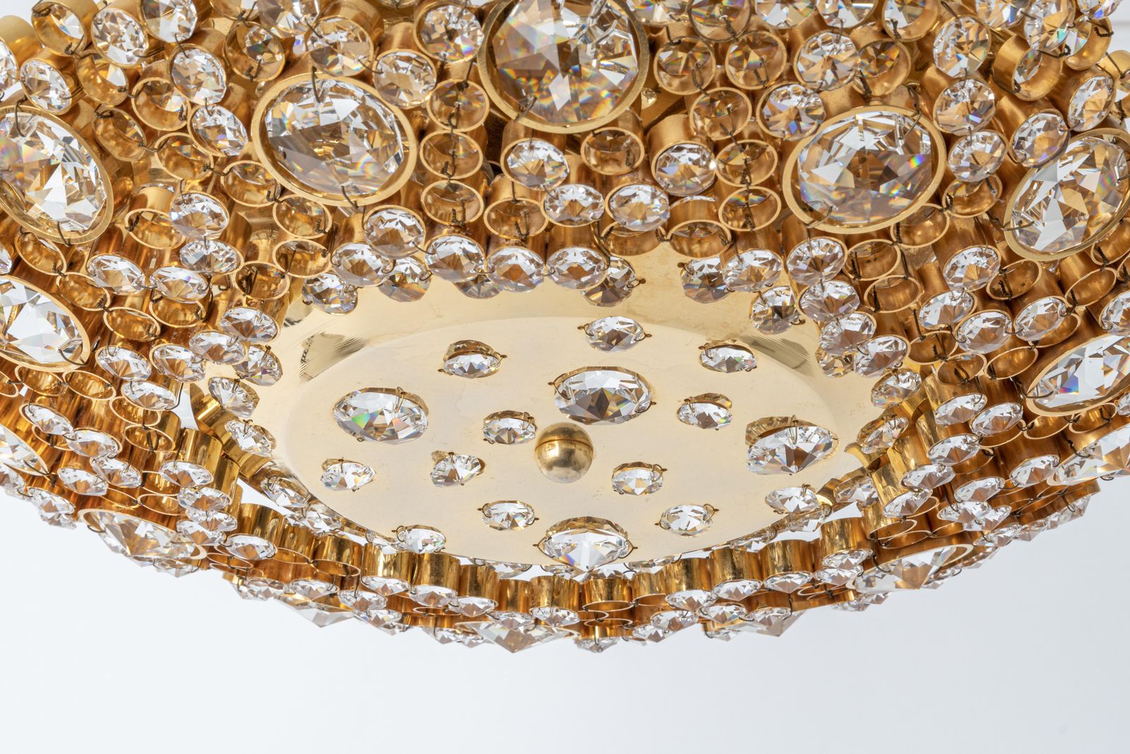 Petite Delicate Gilt Brass Cut Glass Flower Flush Mount By Palwa, Germany, 1970s photo vinterior