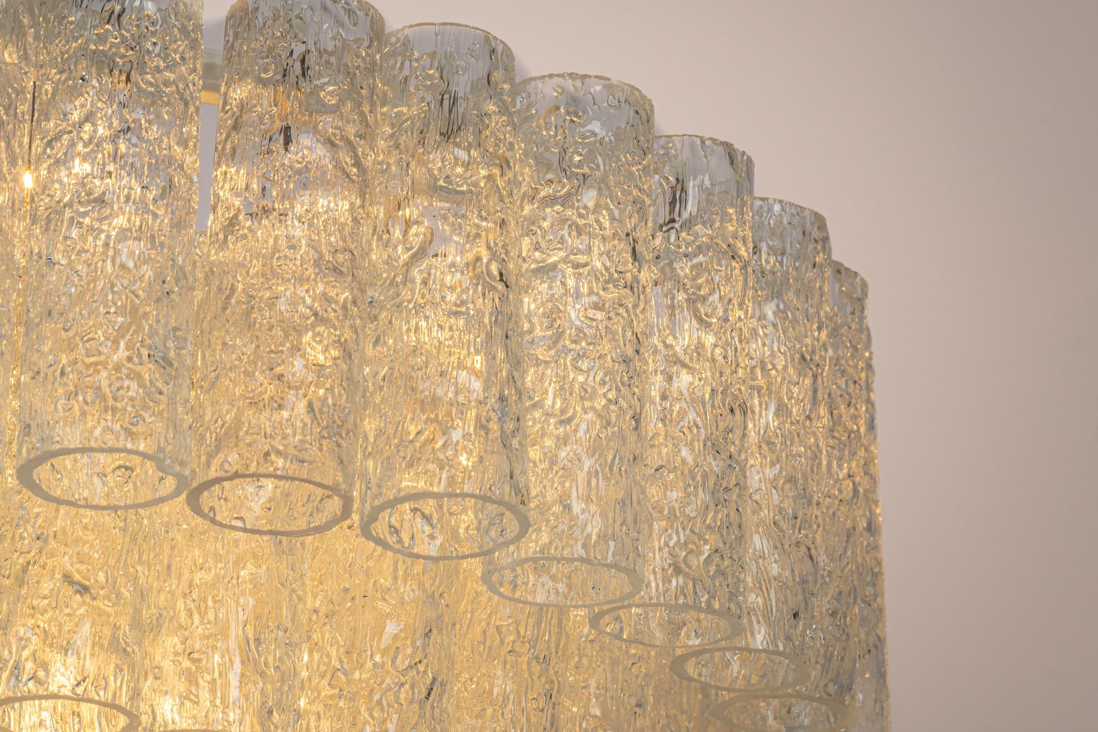 1 Of 3 Large Doria Ice Glass Tubes Chandelier, Germany, 1960s photo vintage