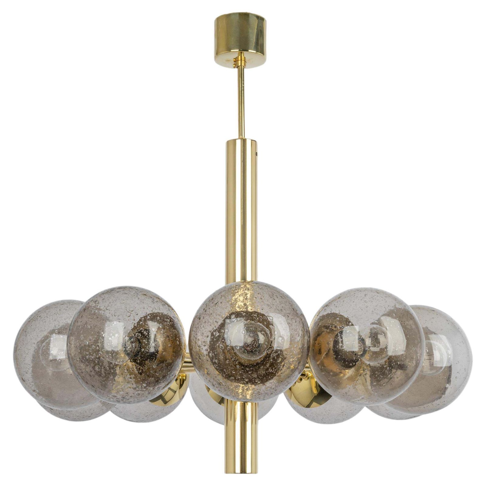 Large Stunning Kaiser Sputnik Smoked Glass Globes Chandelier, Germany, 1970s