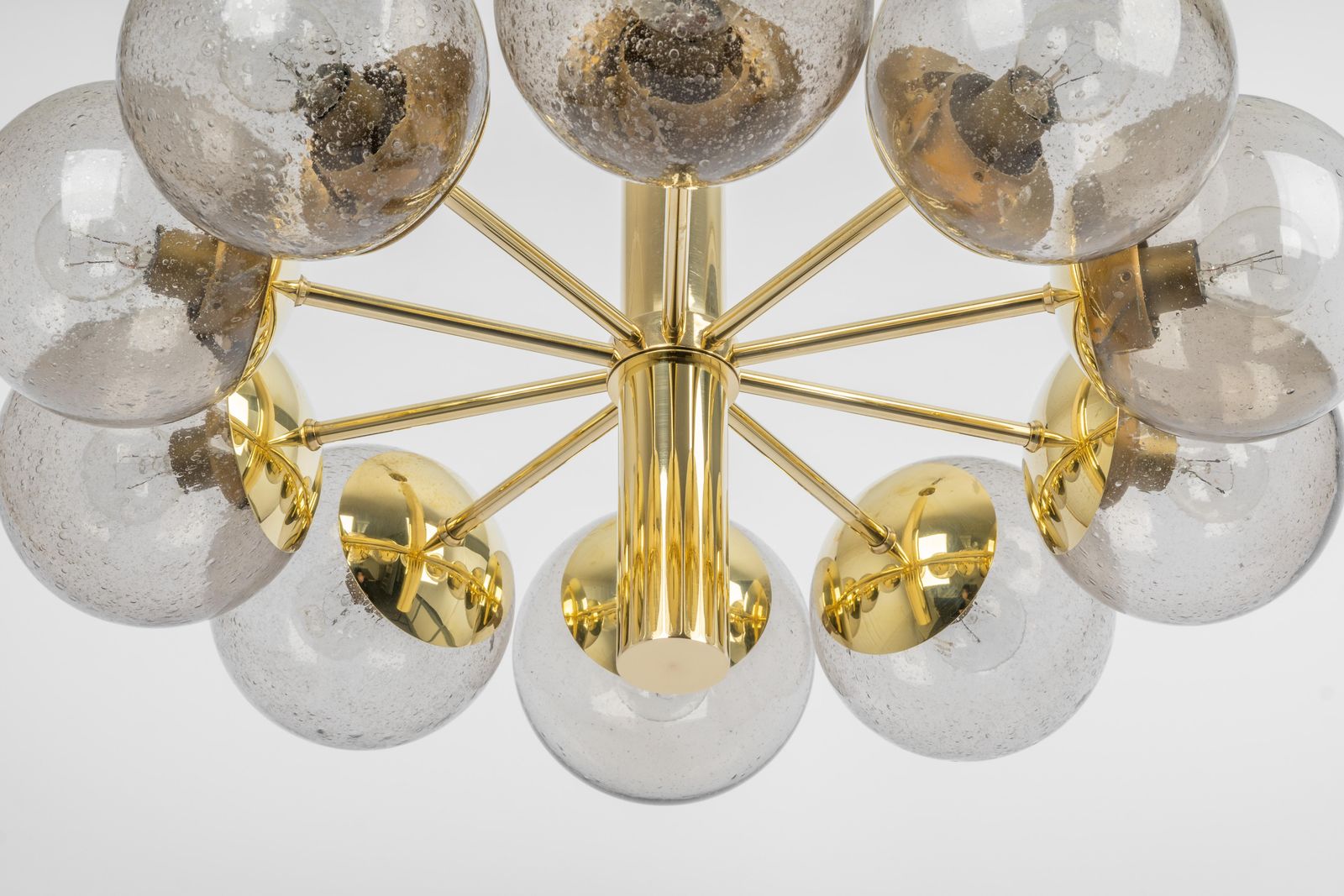 Large Stunning Kaiser Sputnik Smoked Glass Globes Chandelier, Germany, 1970s photo for sale