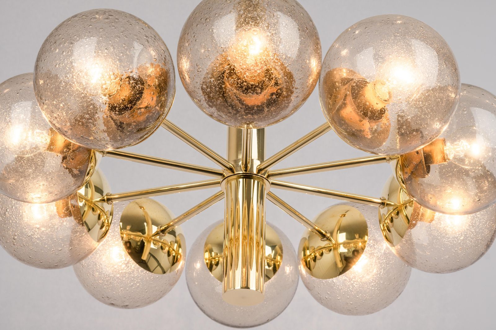 Large Stunning Kaiser Sputnik Smoked Glass Globes Chandelier, Germany, 1970s photo vintage