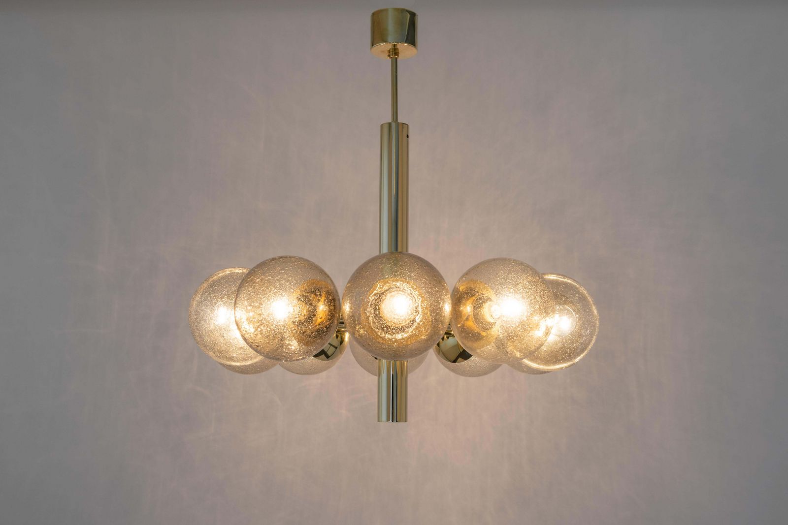 photo for sale Large Stunning Kaiser Sputnik Smoked Glass Globes Chandelier, Germany, 1970s