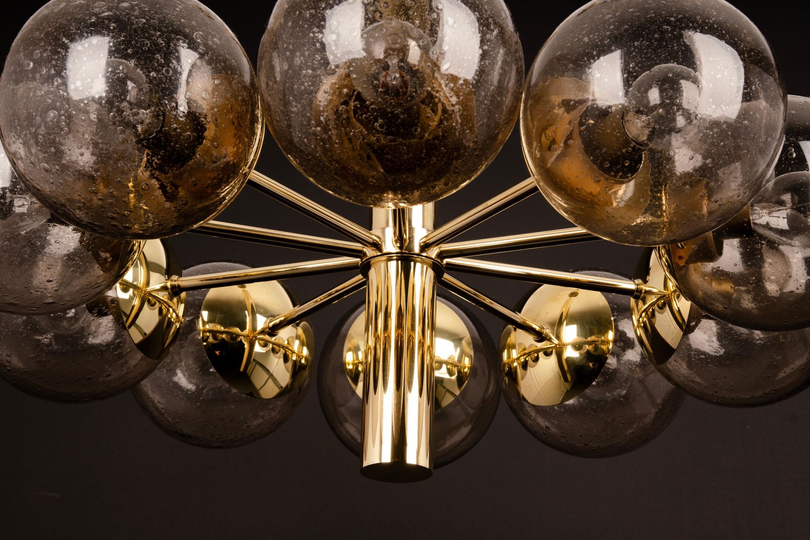 Lighting Large Stunning Kaiser Sputnik Smoked Glass Globes Chandelier, Germany, 1970s photo
