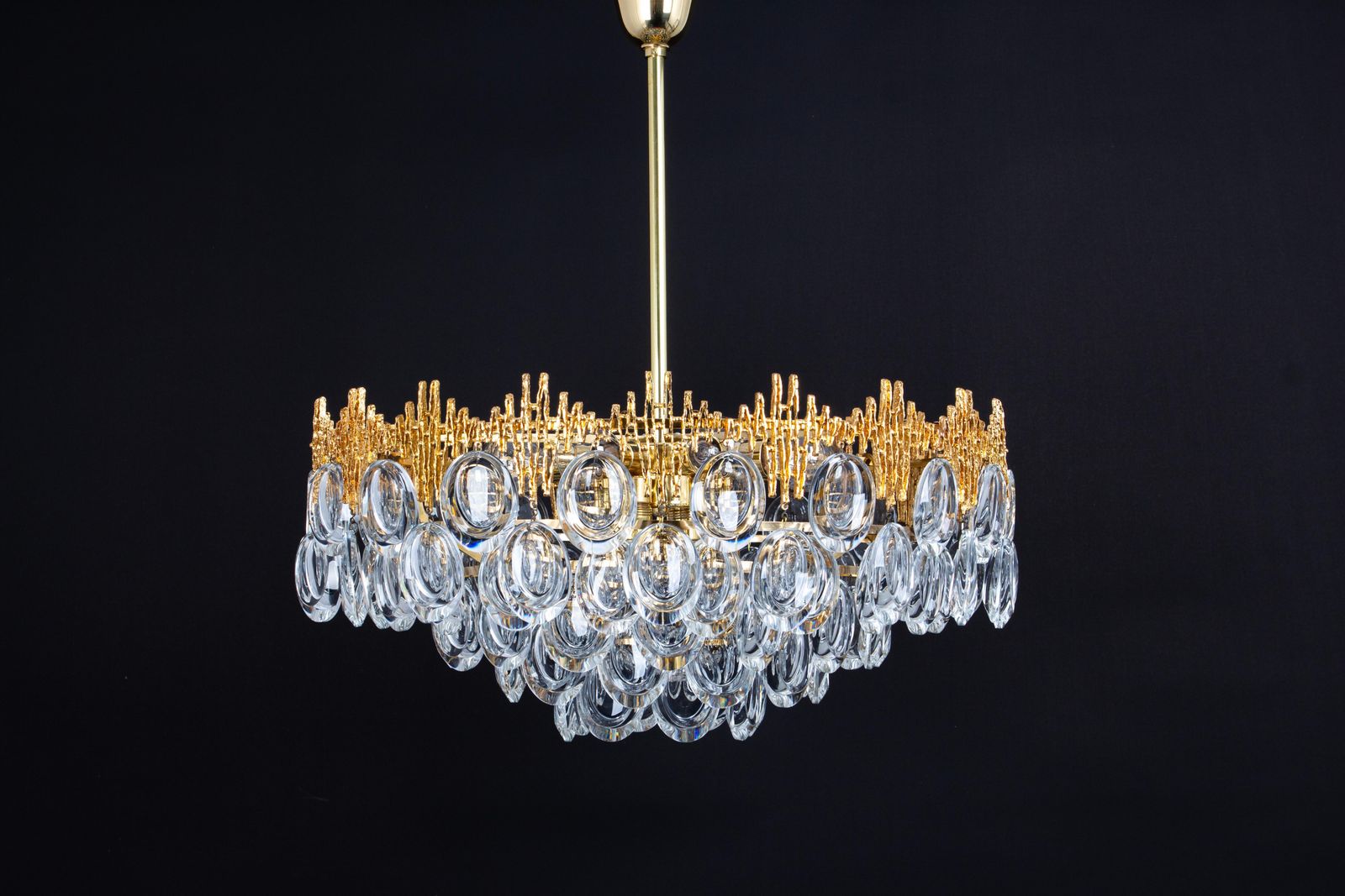 Lighting Stunning Large Brass And Crystal Chandelier, By Palwa, Germany, 1970s photo
