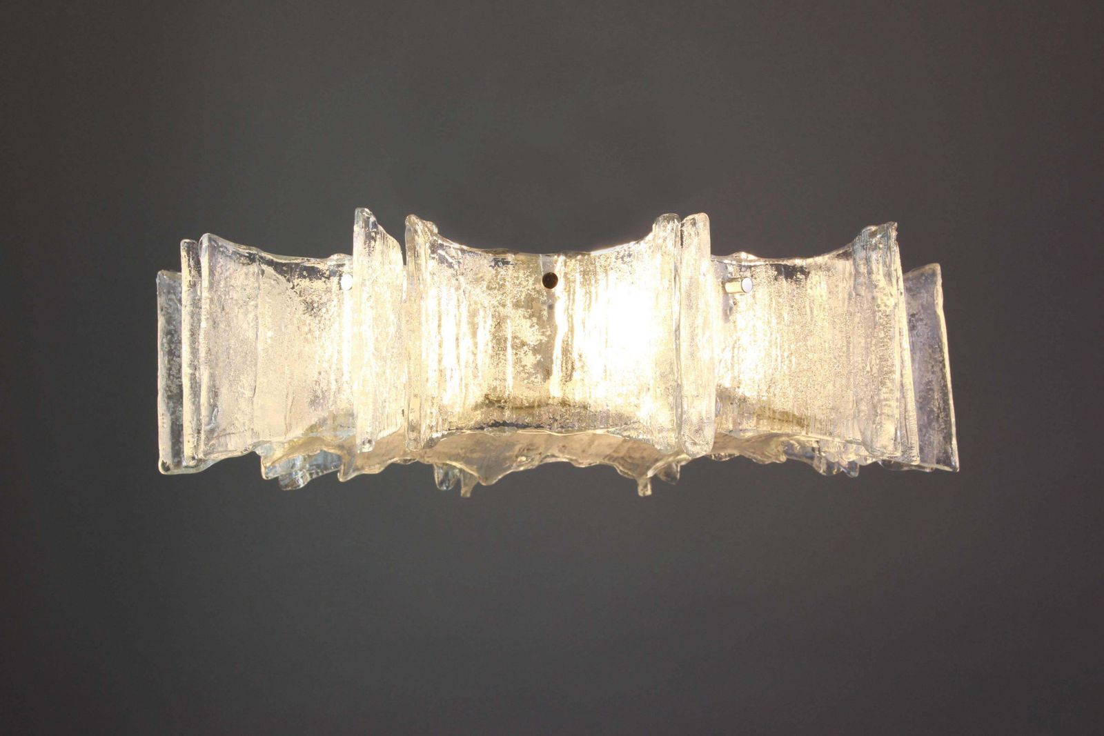 1 Of 3 Large Ice Glass Chrome Flushmount Fixture By Kaiser, Germany, 1960s photo Lighting