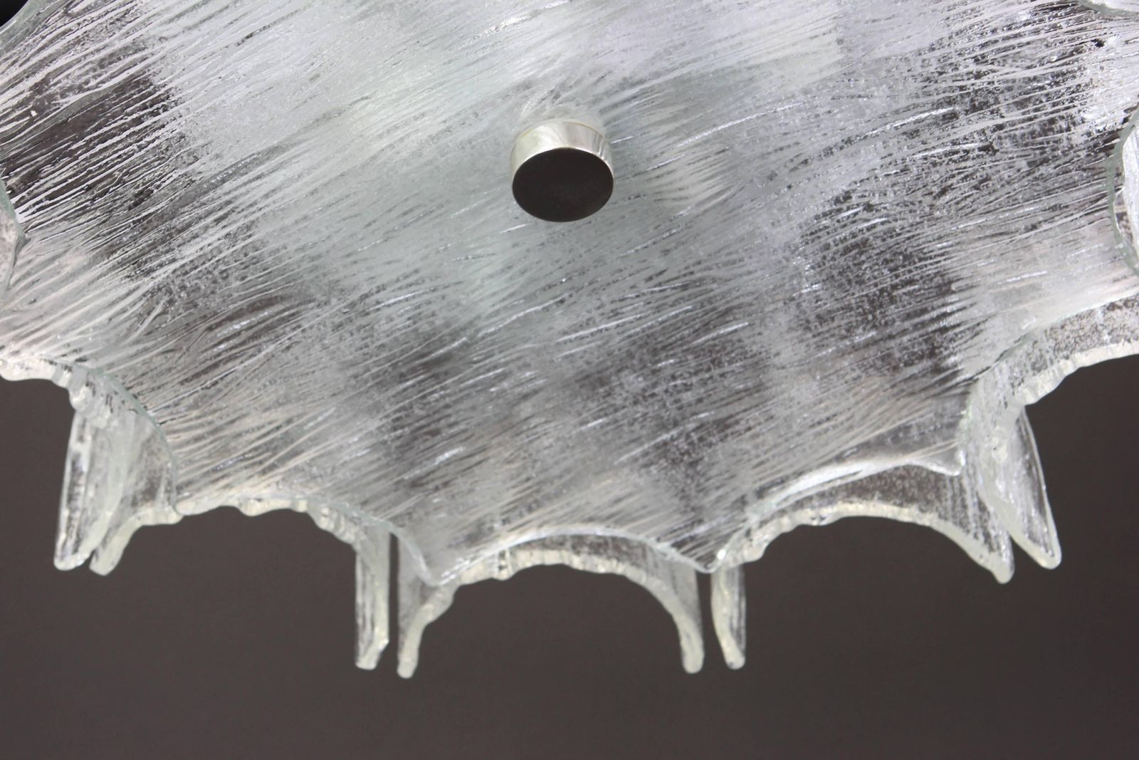 1 Of 3 Large Ice Glass Chrome Flushmount Fixture By Kaiser, Germany, 1960s photo 2106.0