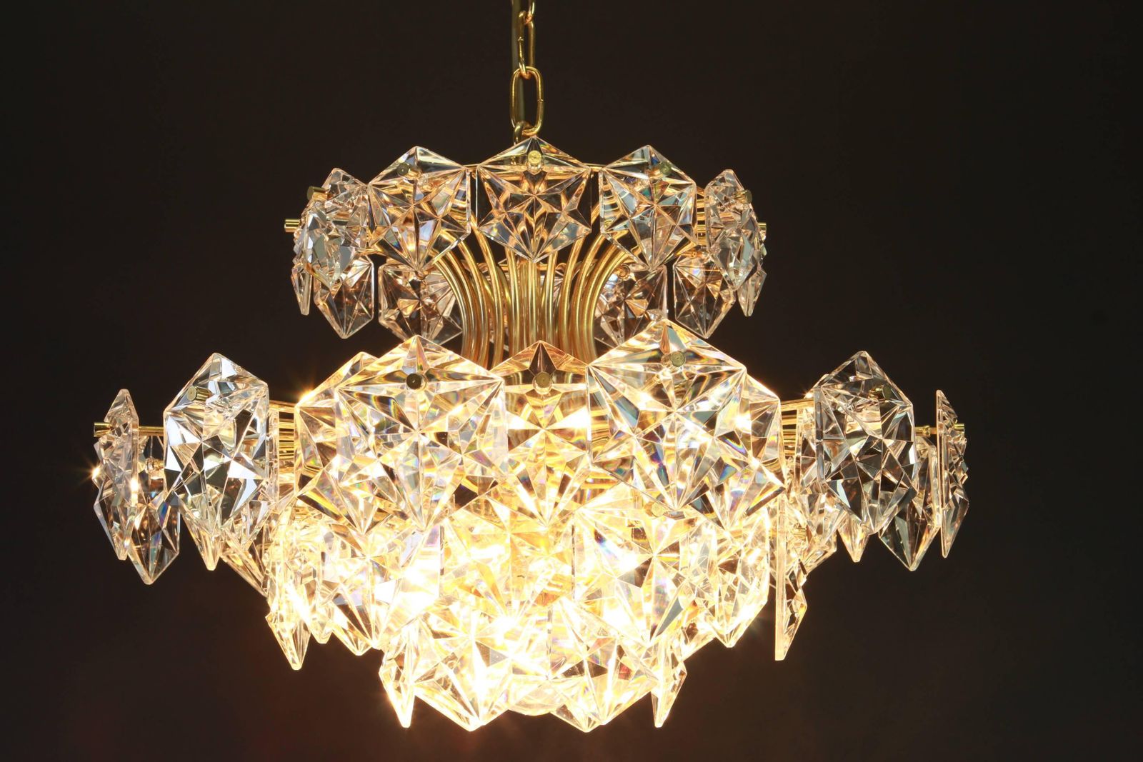 Gilt Brass And Crystal Glass Chandelier By Kinkeldey, Germany, 1970s photo Lighting