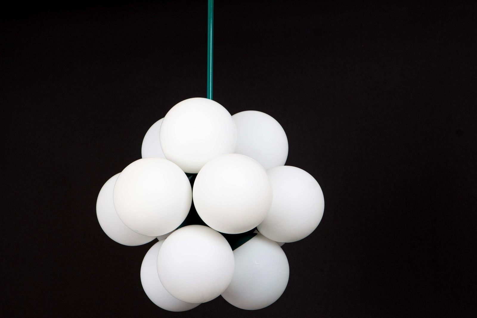Lighting 1 Of 2 Sputnik Green Pendant Light, Opal Glass, Germany, 1970s photo
