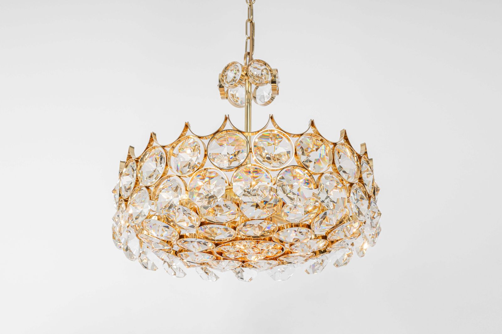 1 Of 4 Large Gilt Brass Chandelier, Sciolari Design By Palwa, Germany, 1970s photo vintage