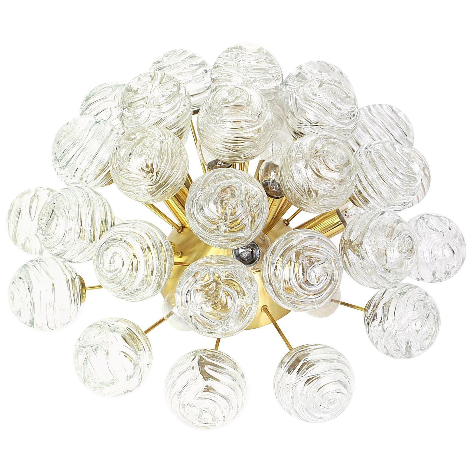 1 Of 2 Spectacular Sputnik Flushmount Glass Snow Balls By Doria, Germany, 1970s