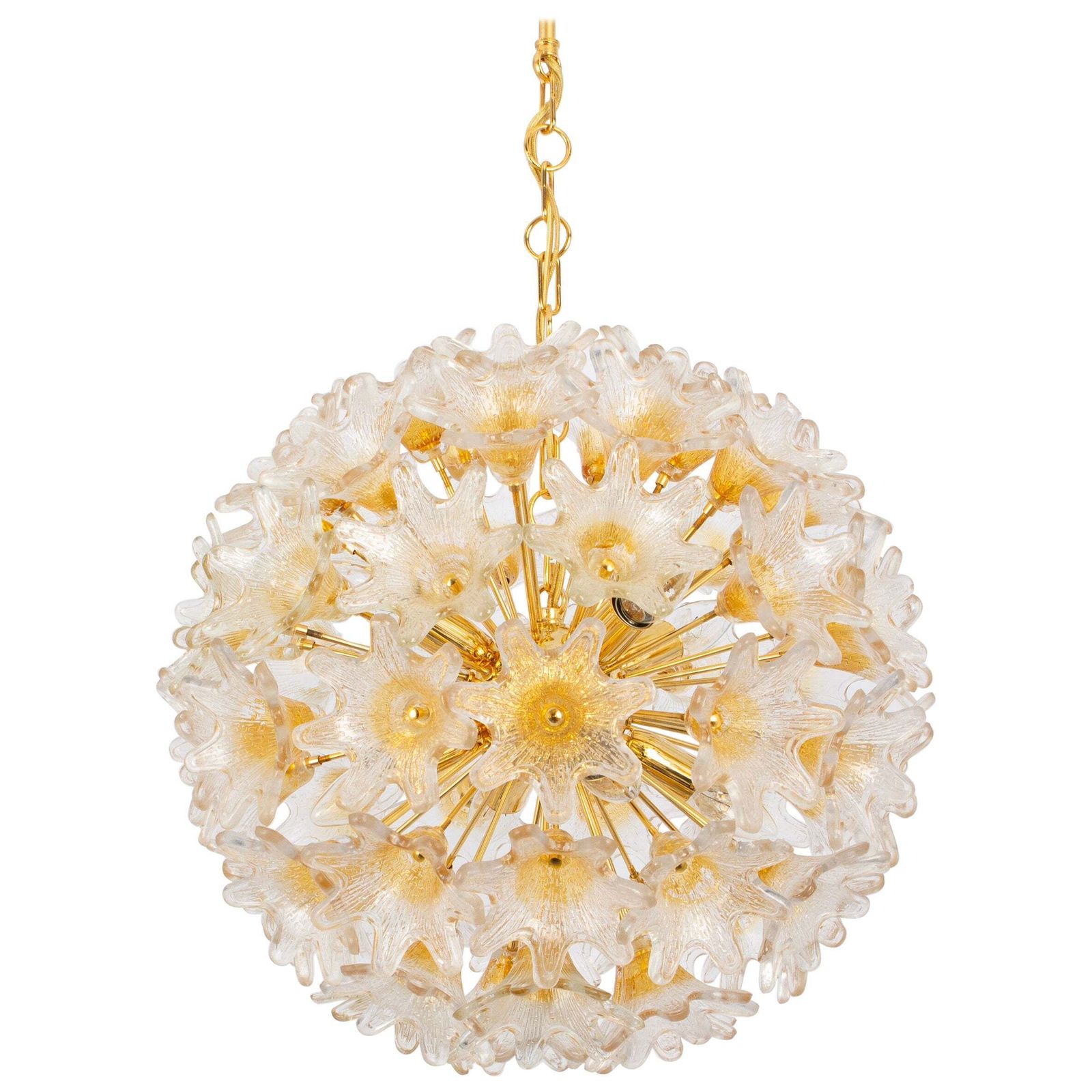 Spectacular Murano Glass Sunburst Flower Chandelier By Venini Veart, Italy 1970s