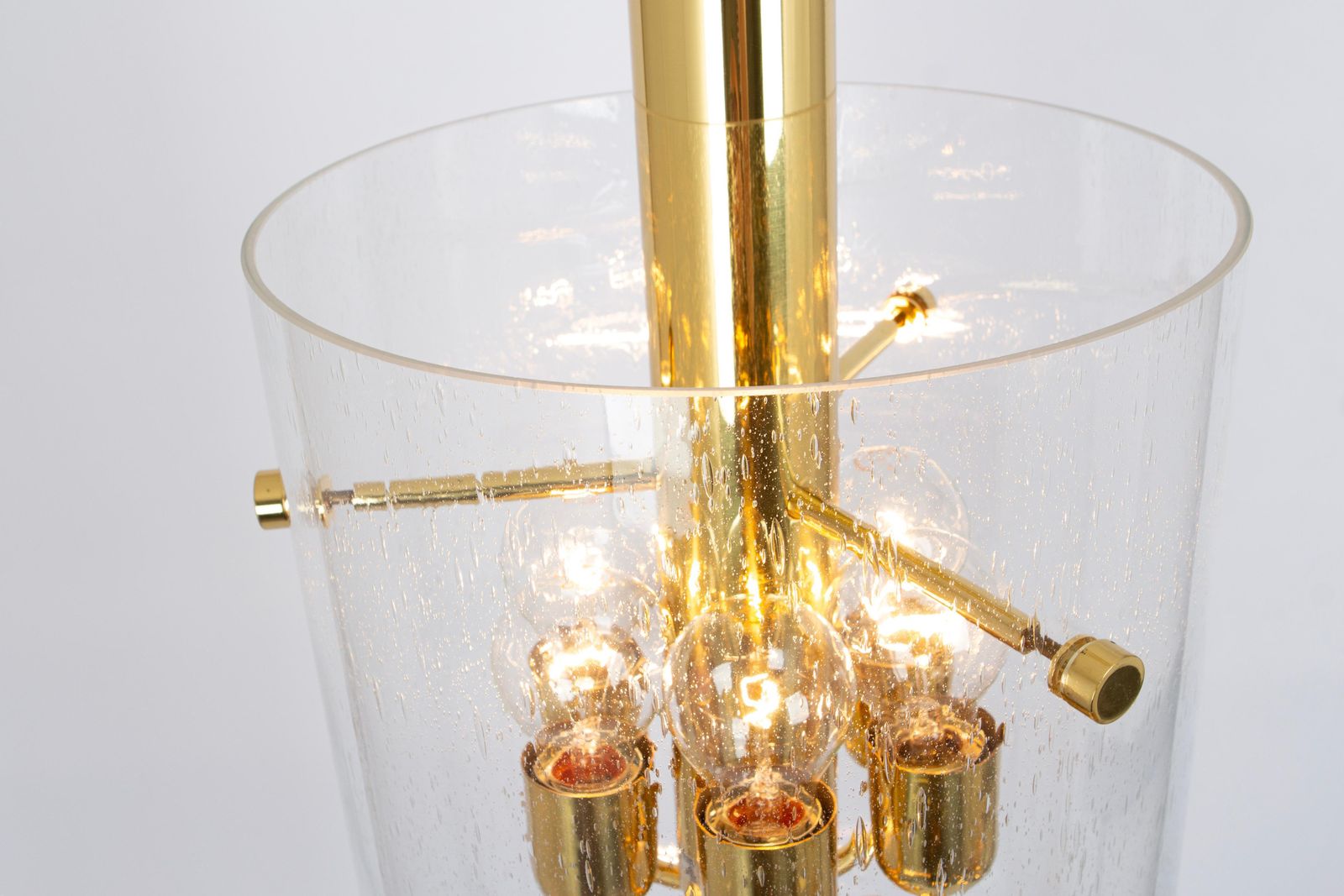 1 Of 3 Brass Lantern Form Pendant Cylindrical Glass By Limburg, Germany, 1960s photo vinterior