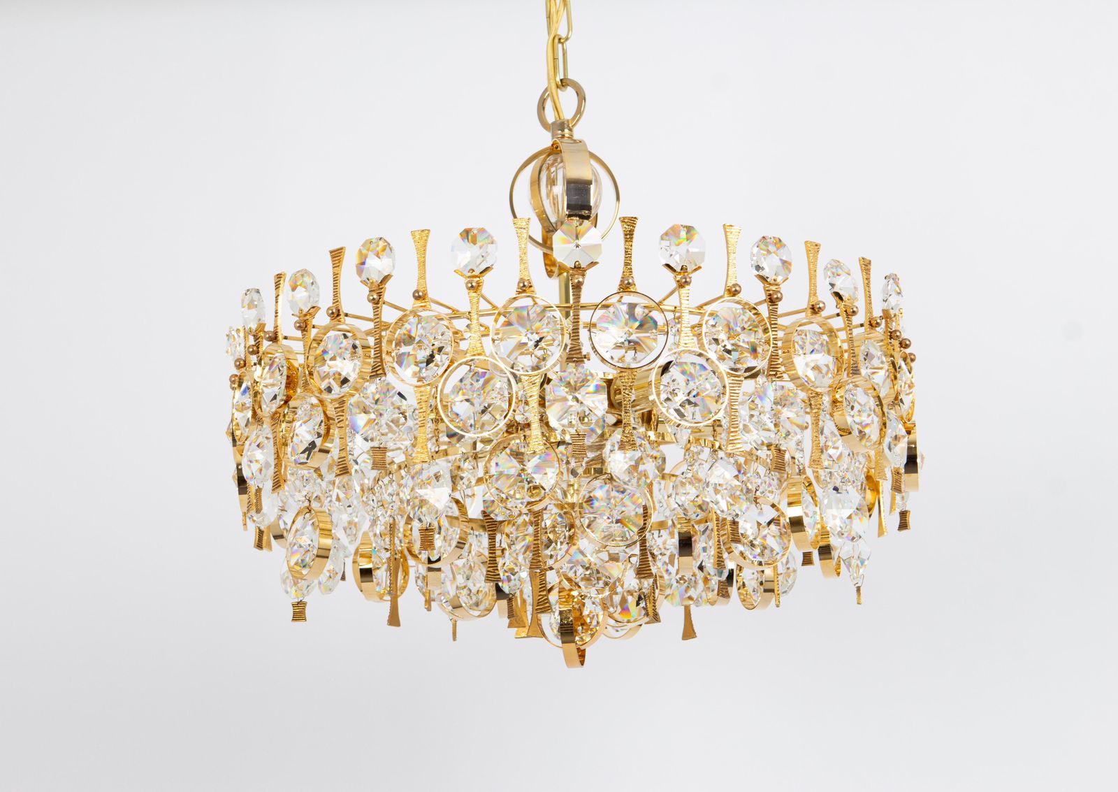 Large Gilt Brass And Crystal Chandelier, By Palwa, Germany, 1970s photo vintage